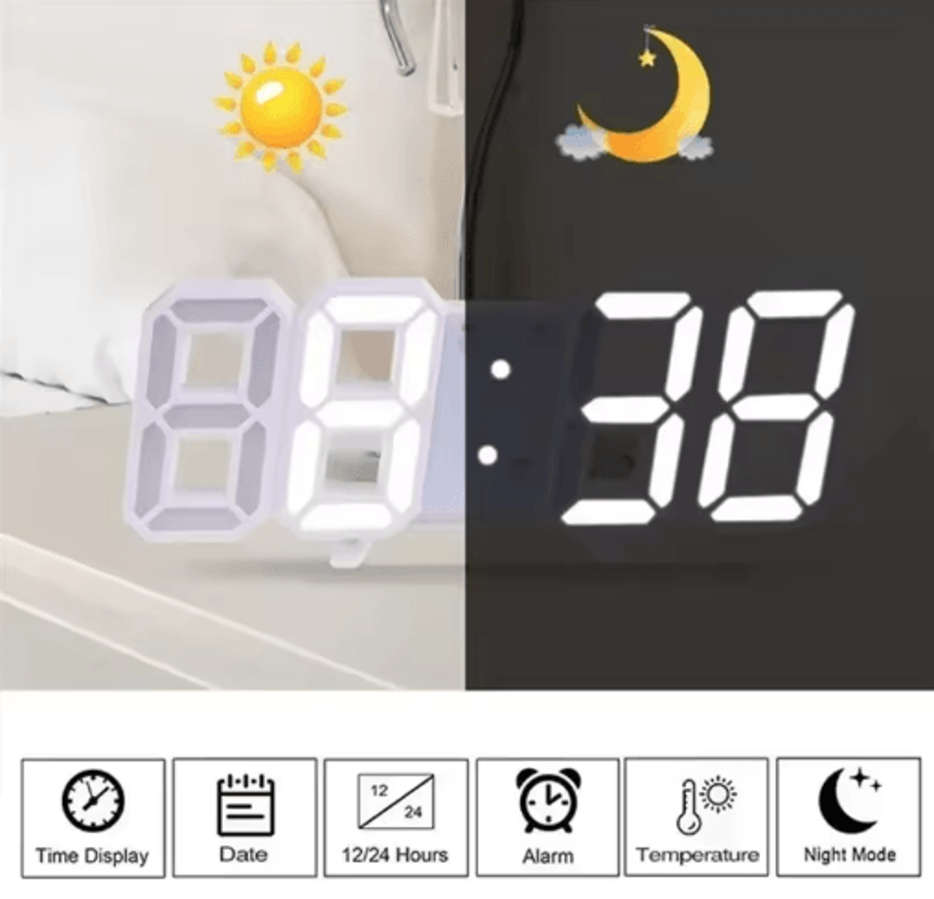 Modern Digital LED Clock Wall  Table Alarm Clock For Stylish Home Decor 8