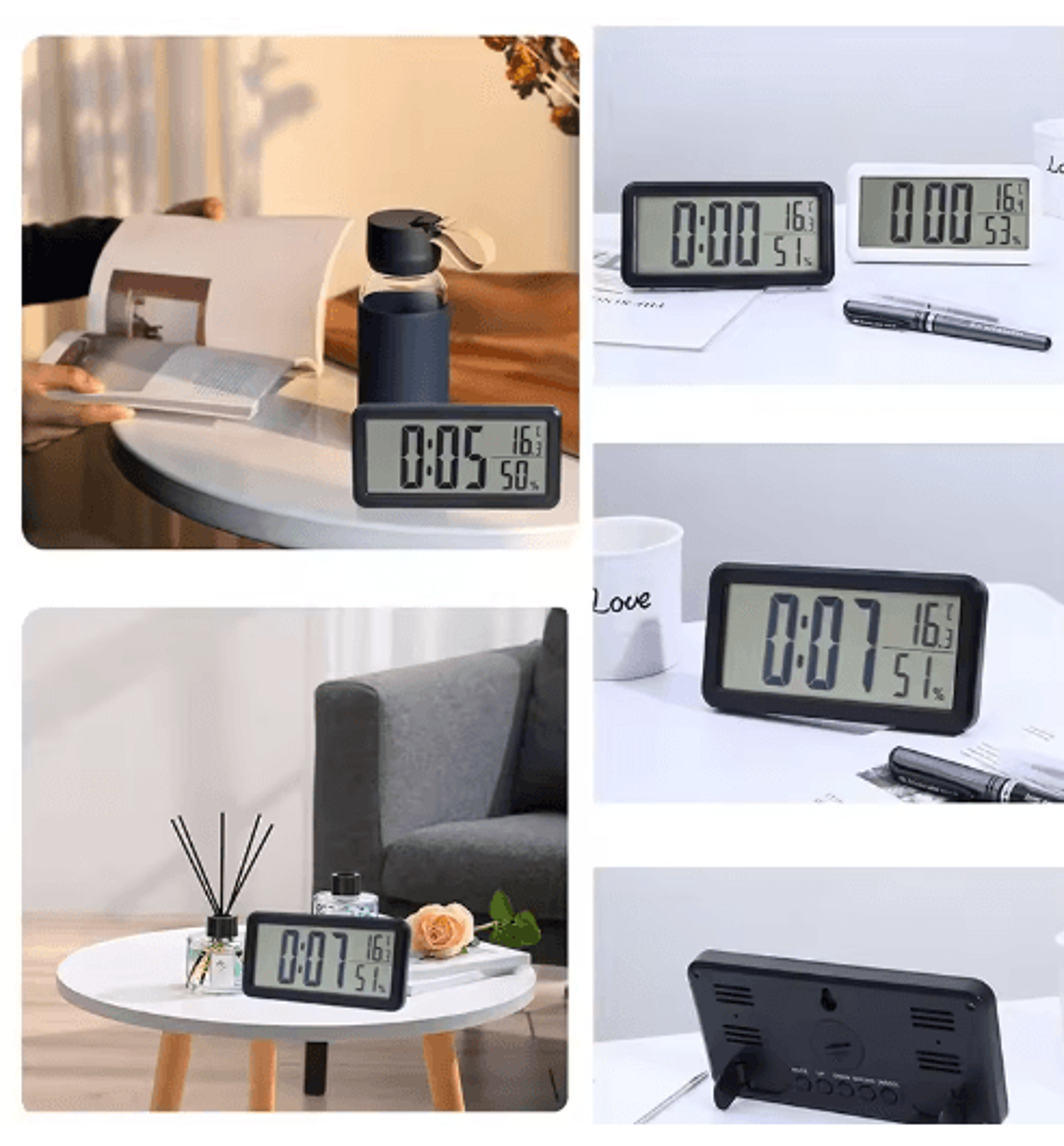 Slim Nordic Digital Alarm Clock  Large LED BatteryPowered Desk Clock 6