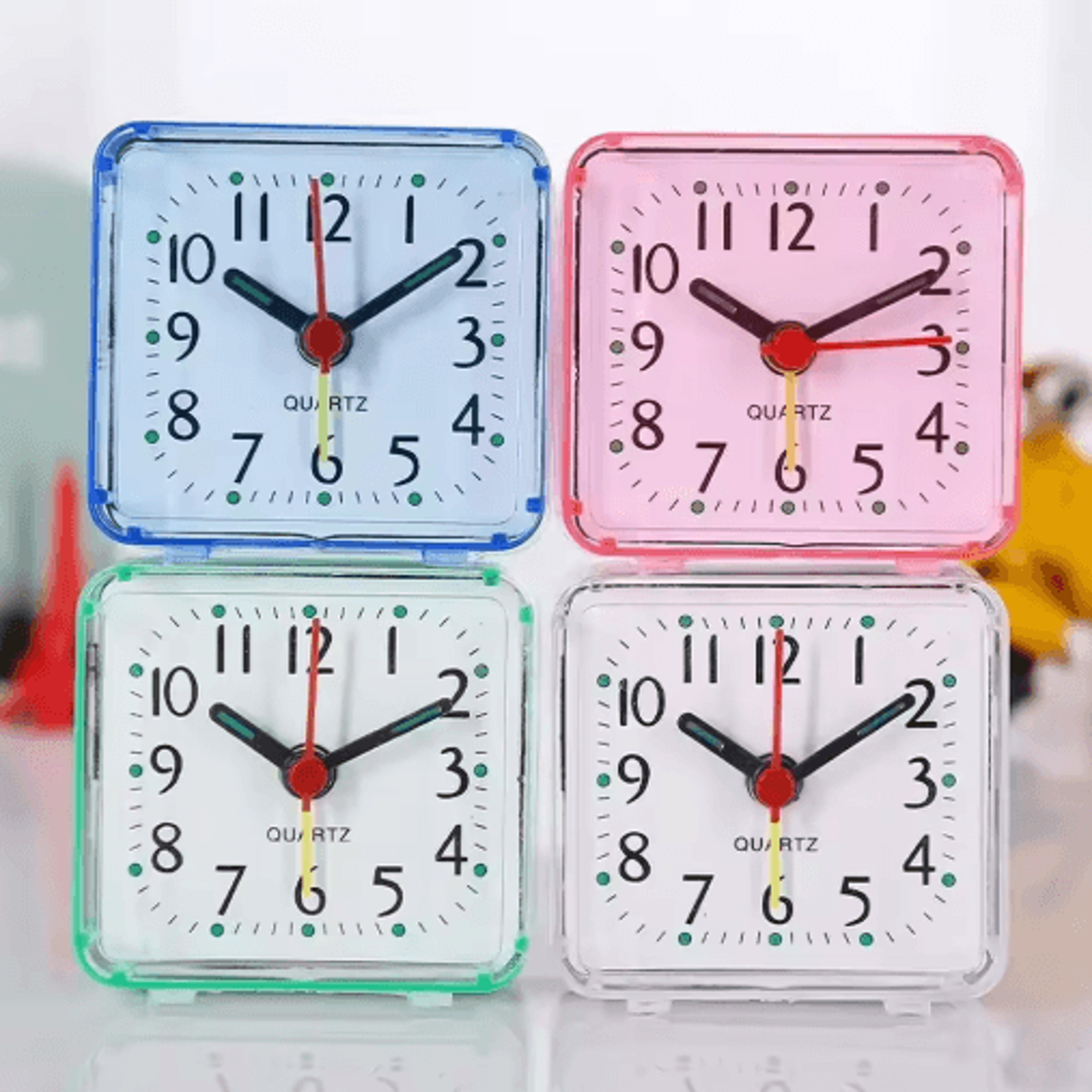 cute square alarm clock – portable bedside clock with beeping alarm