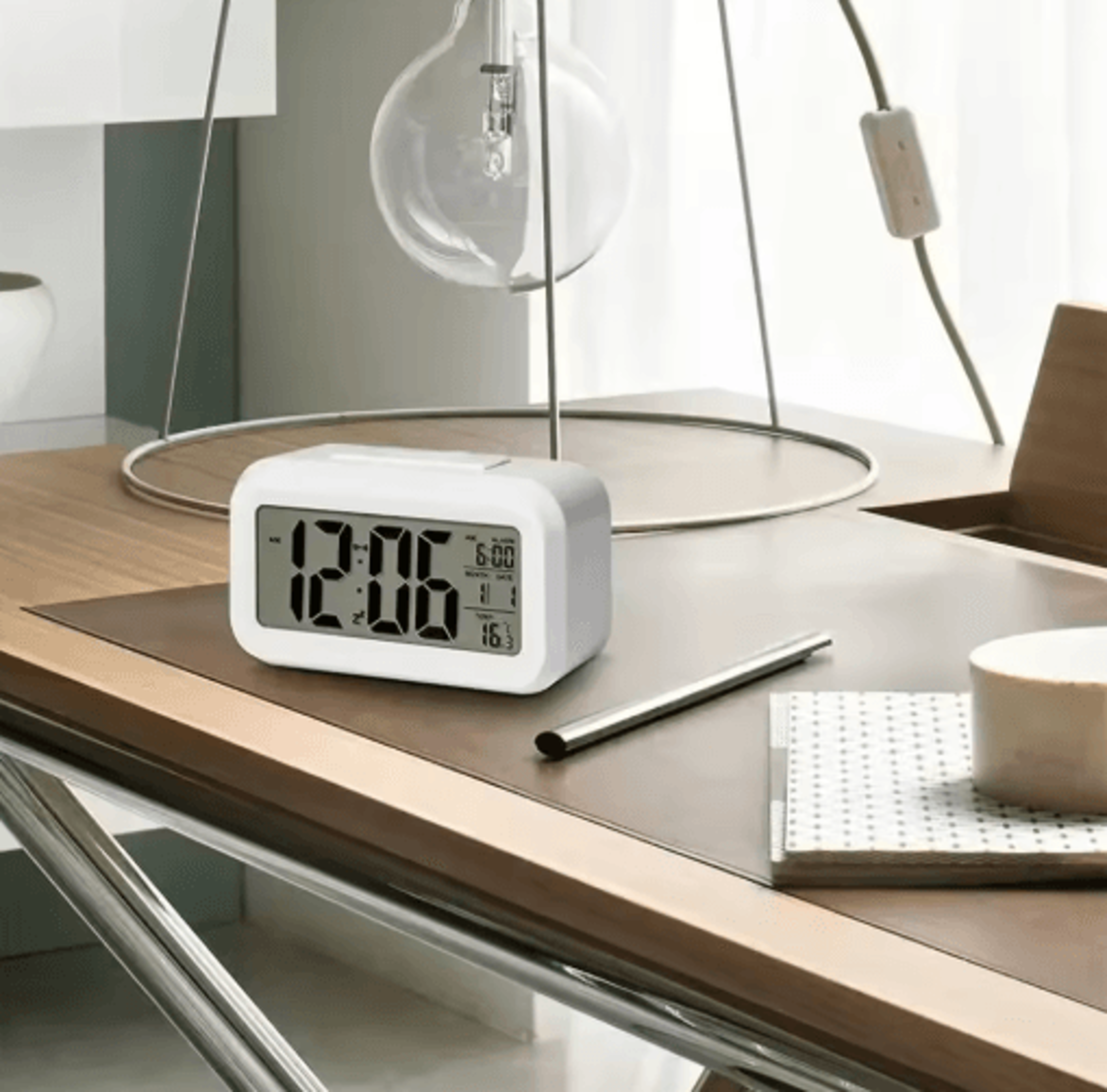 LED Digital Alarm Clock  Backlit Calendar Desk Clock With Snooze 4