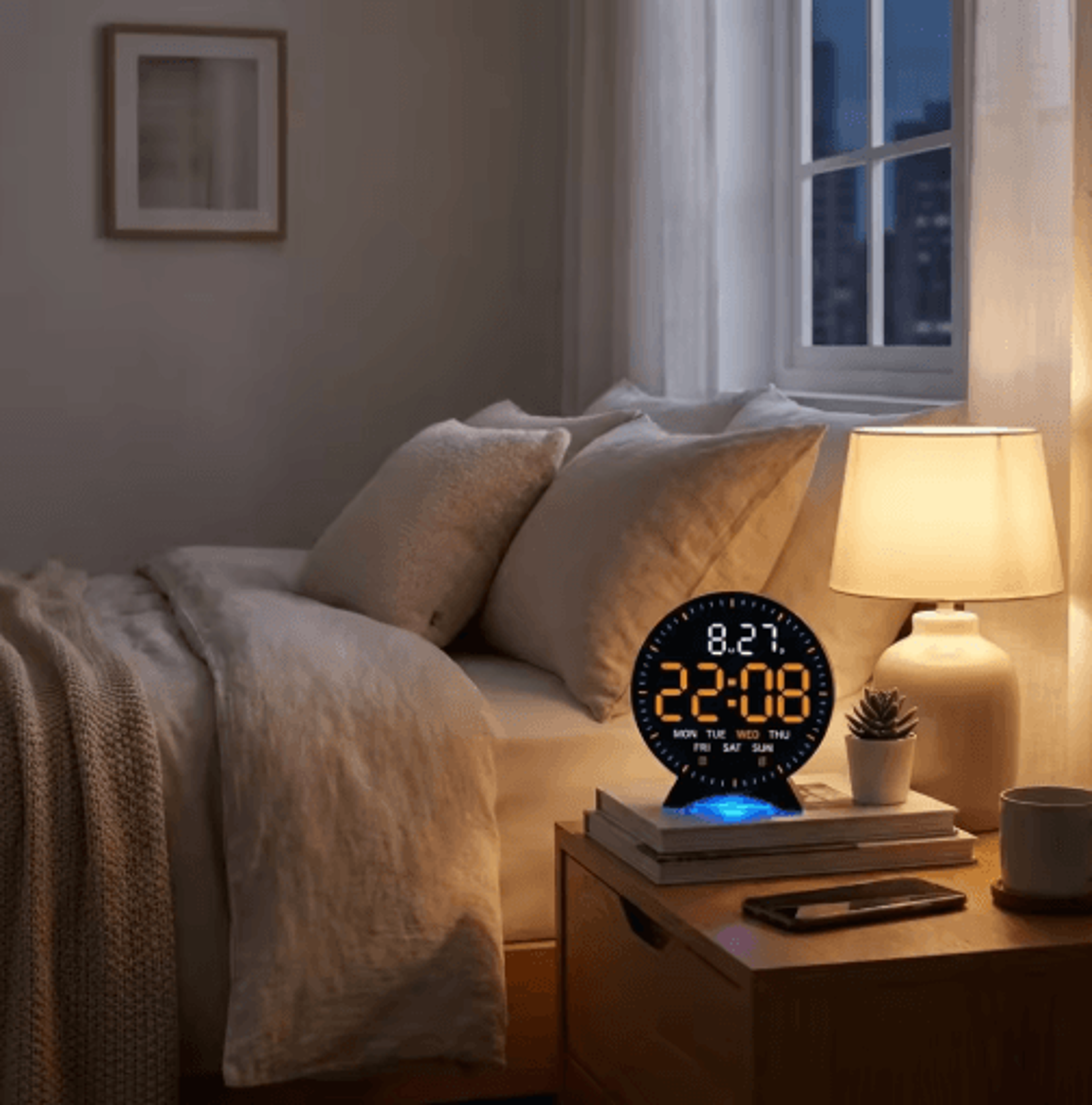 led digital alarm clock – date, week & adjustable brightness display
