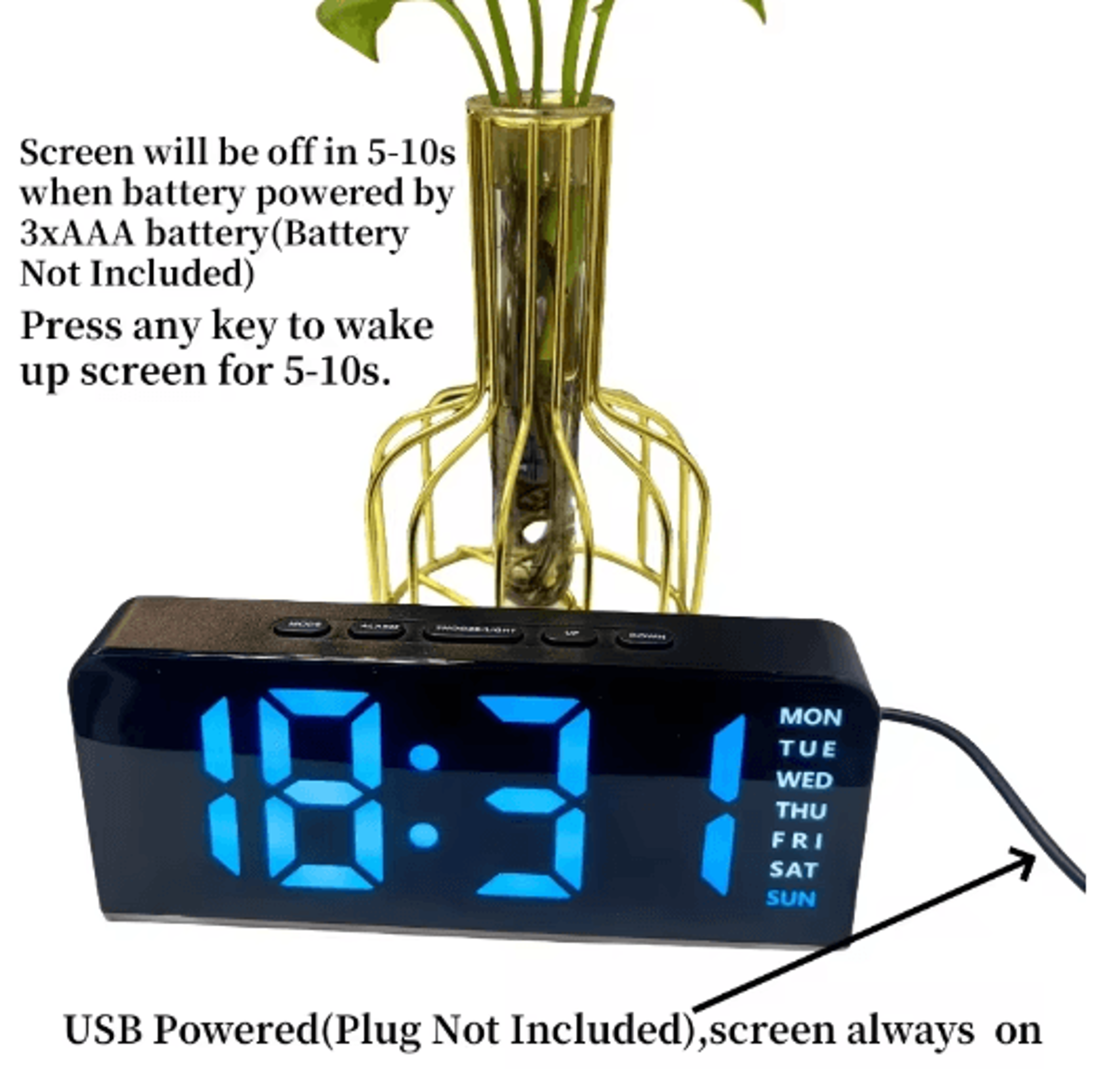 USB Digital Alarm Clock  Mood Light Dual Alarms  Temperature Display 19
