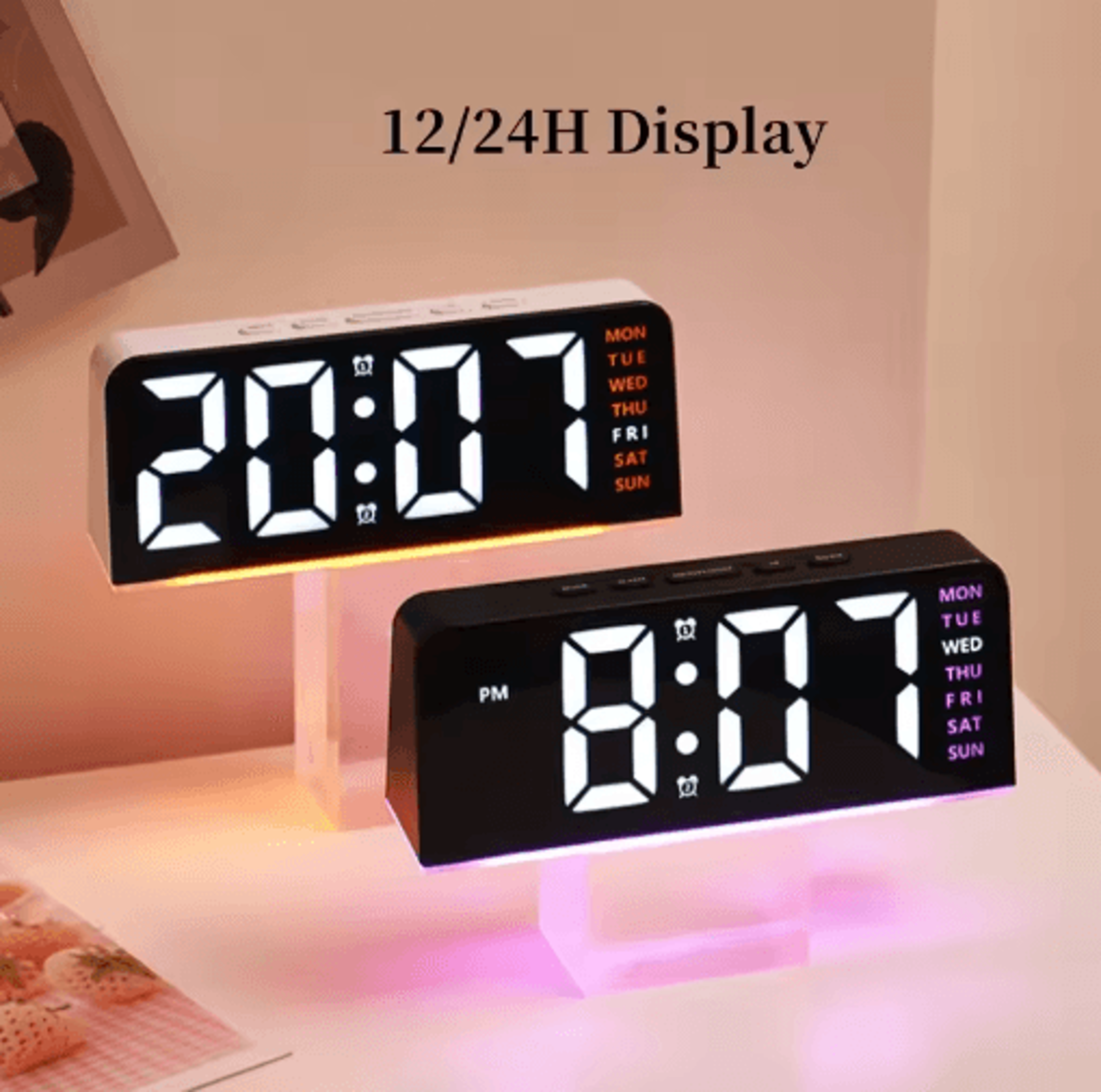 USB Digital Alarm Clock  Mood Light Dual Alarms  Temperature Display 16