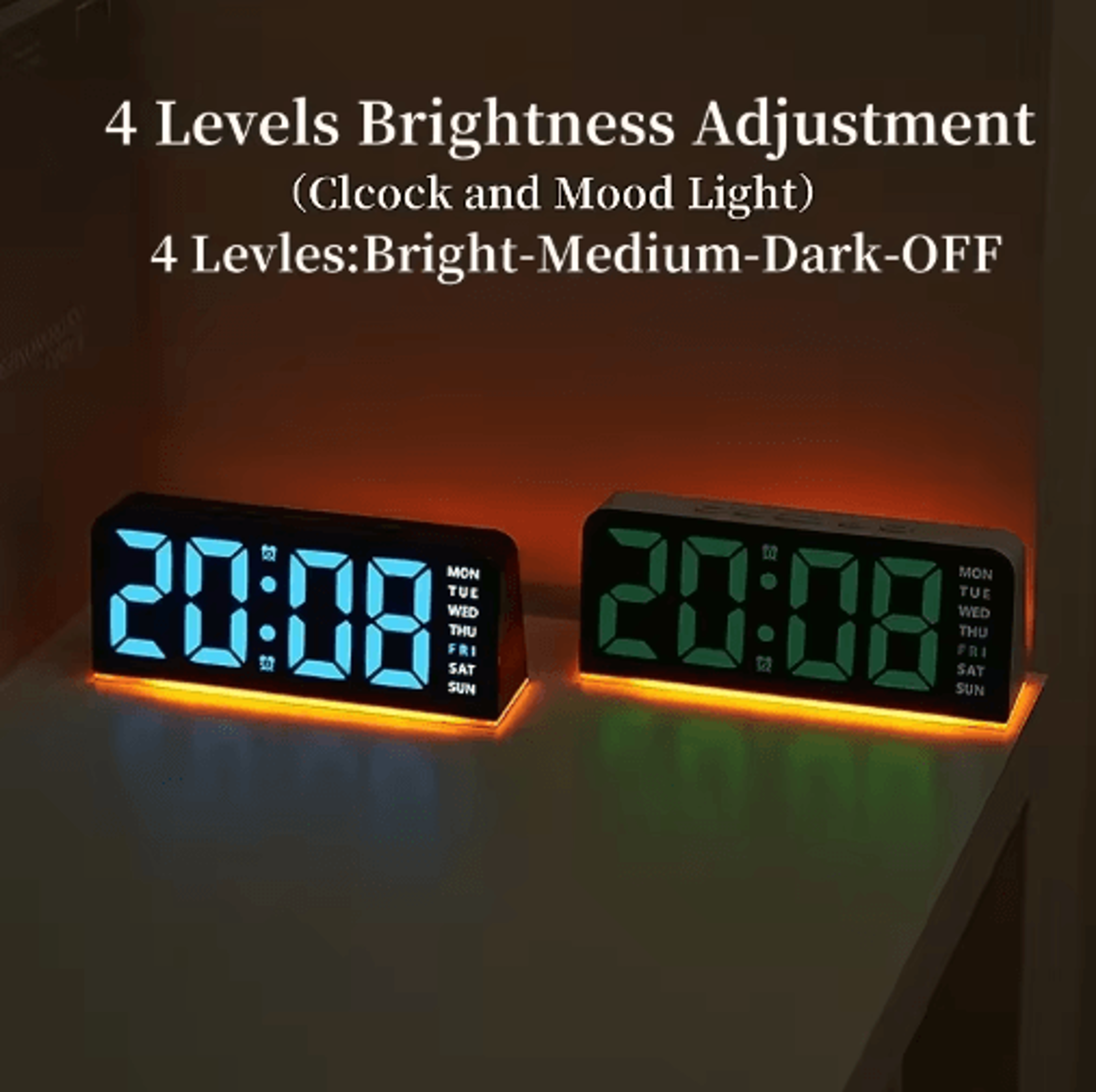 USB Digital Alarm Clock  Mood Light Dual Alarms  Temperature Display 18