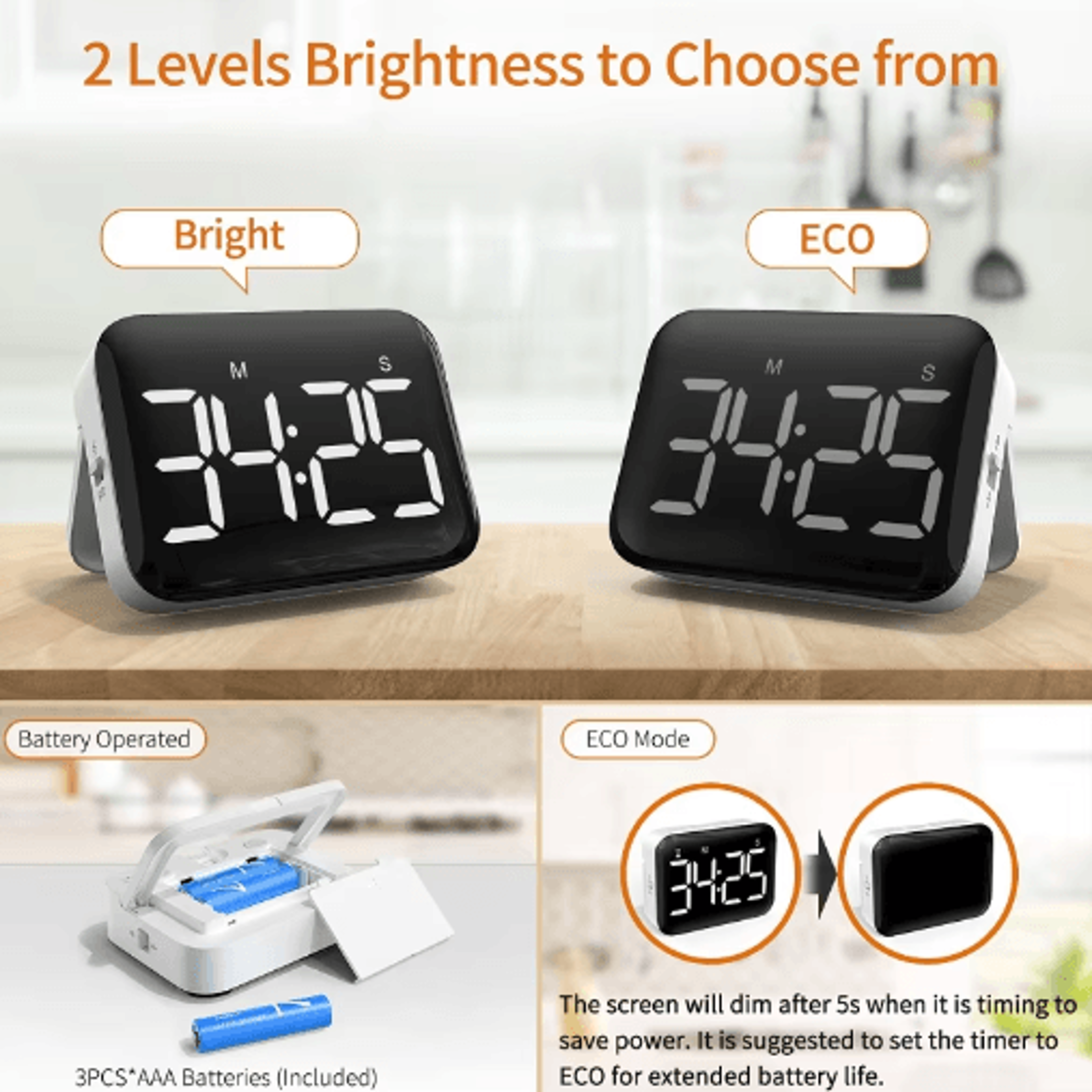 large display magnetic kitchen timer – count up & countdown timer