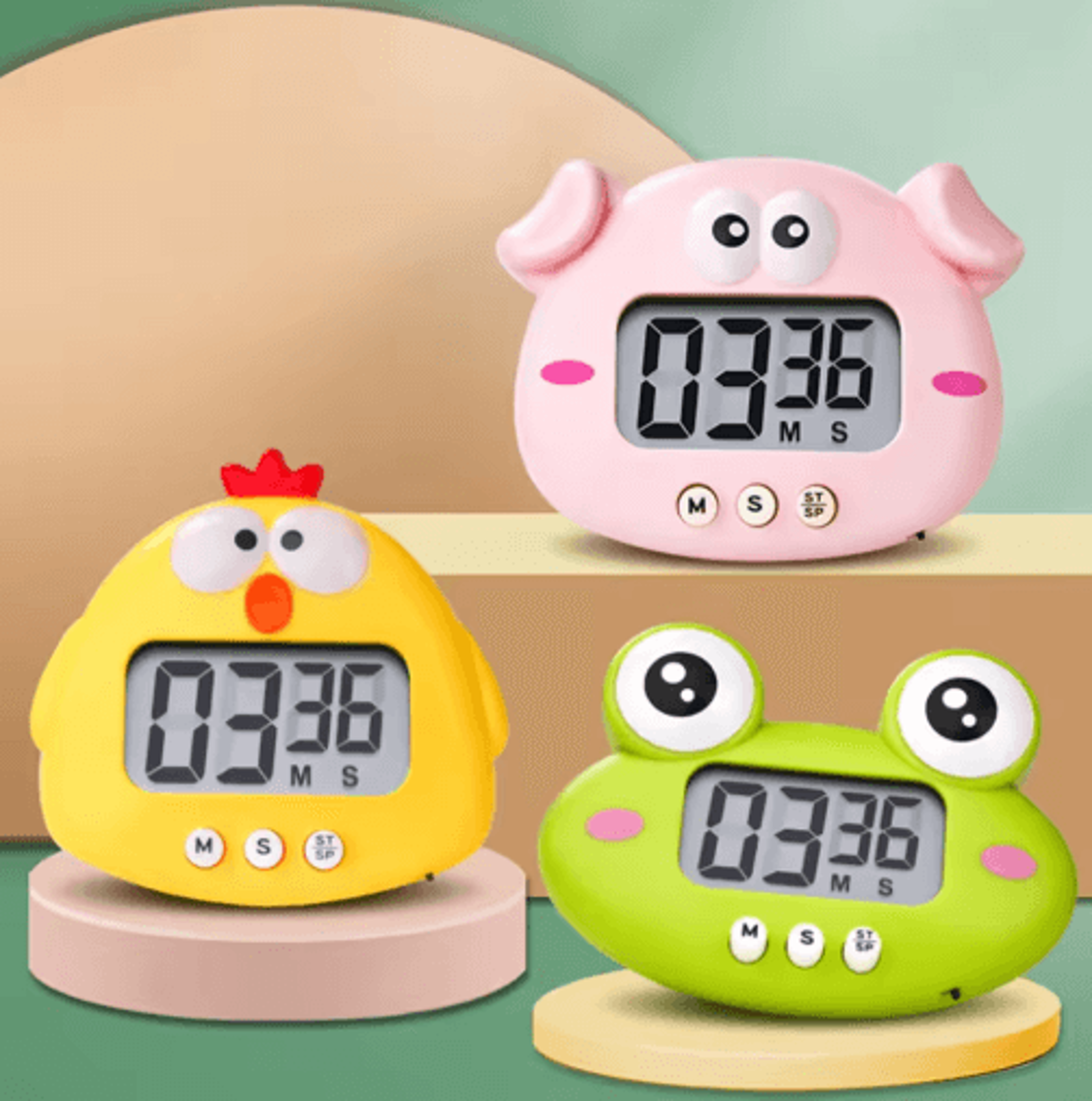 cute animal magnetic kitchen timer – lcd countdown time manager