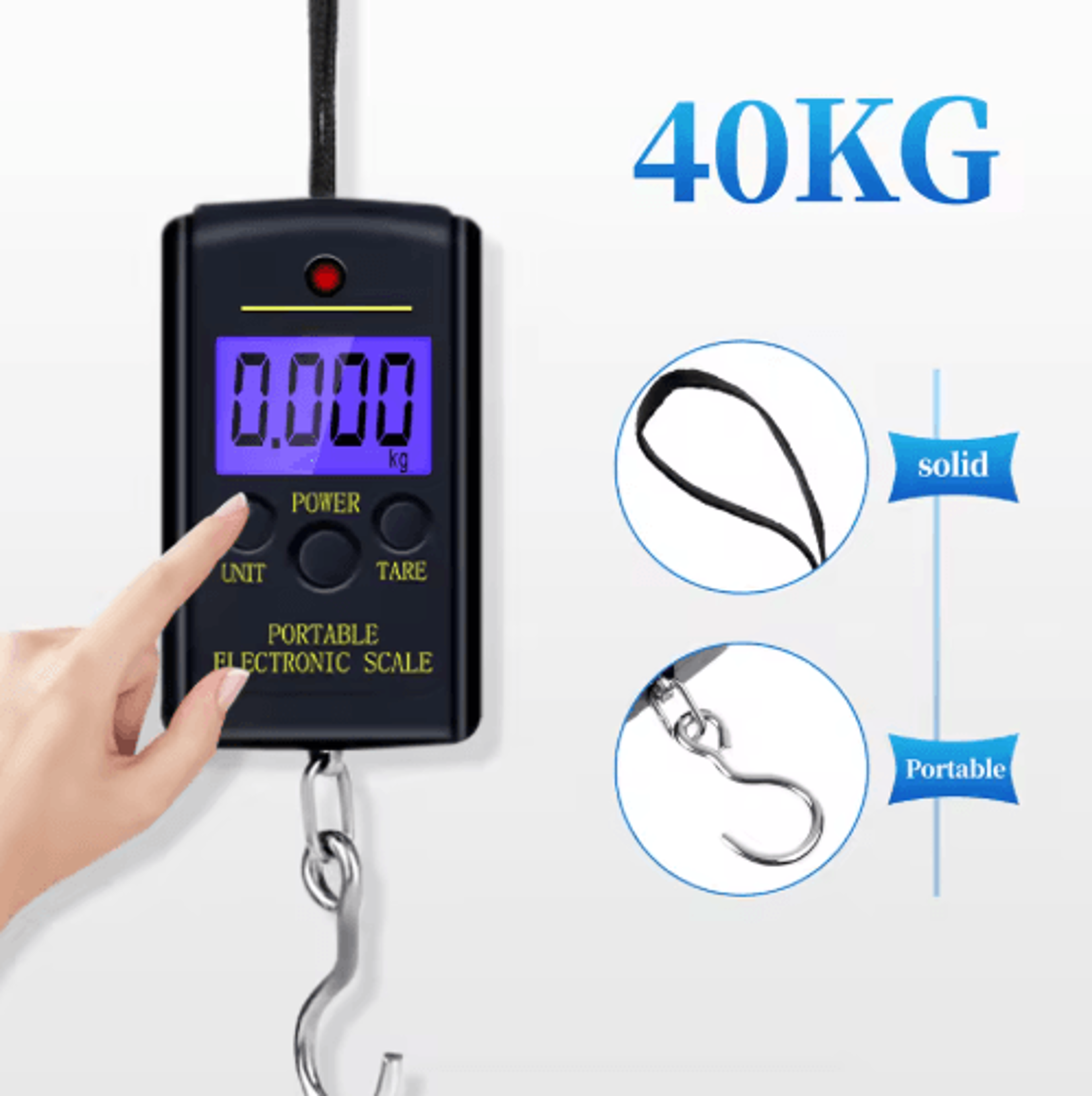 40kg portable digital hanging scale – fishing & luggage weight balance