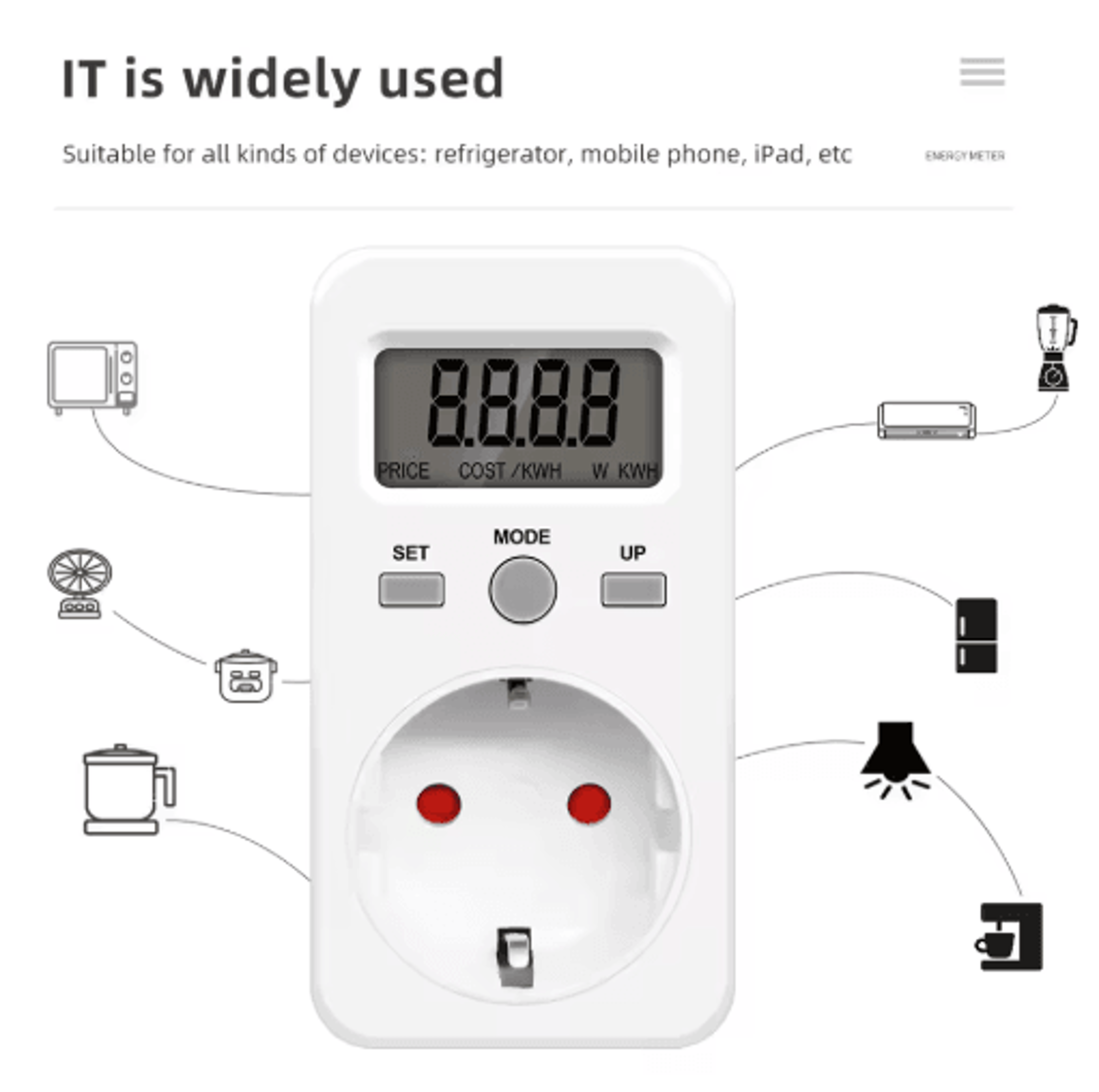 KWEPMB03 Digital Energy Meter  230V 16A Wattmeter Socket 12