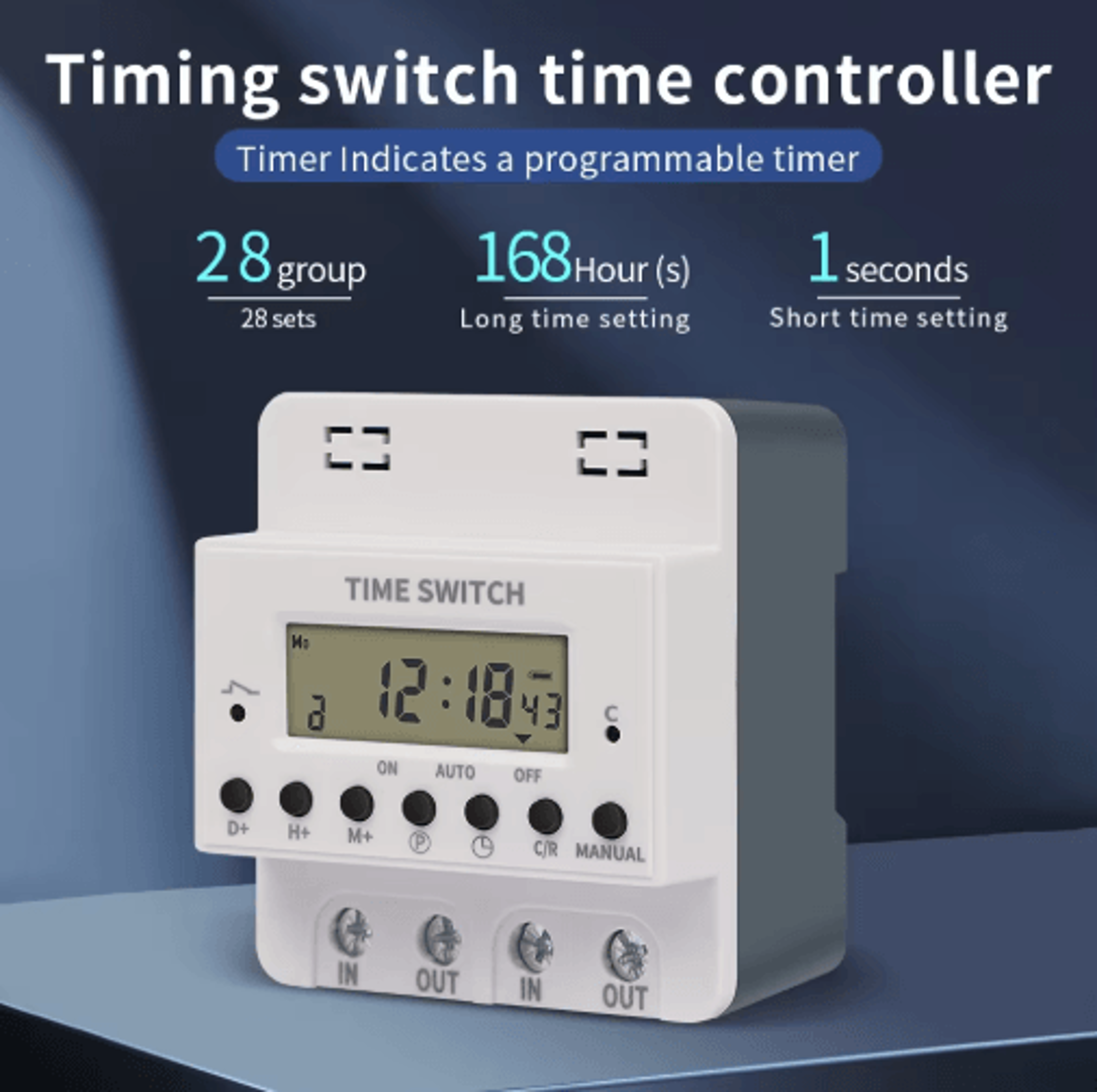 220V DIN Rail Digital Timer  168Hour Weekly Programmable Switch 8