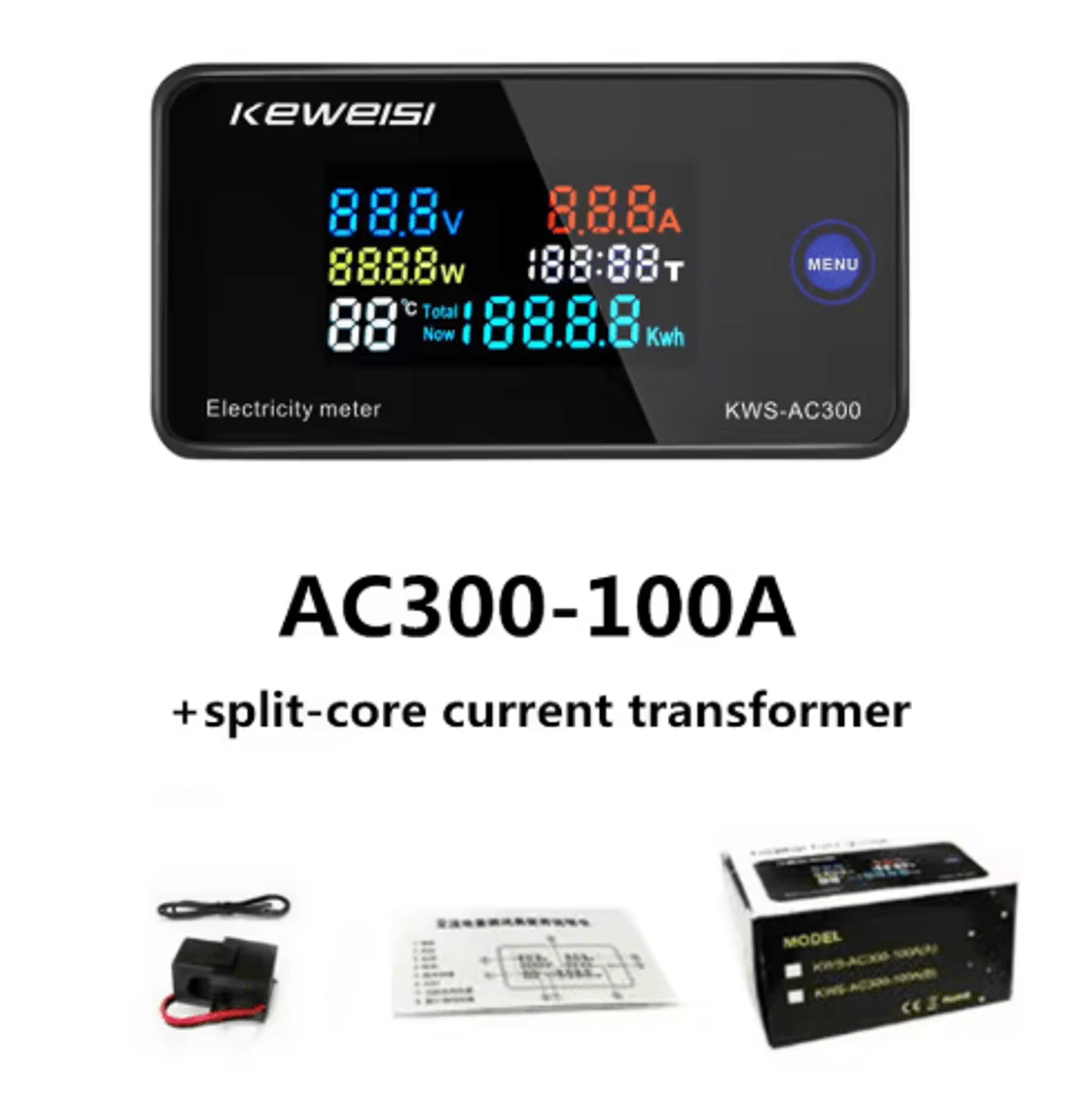 KWSAC300 Digital Power Meter  50300V AC Voltmeter  Wattmeter 1