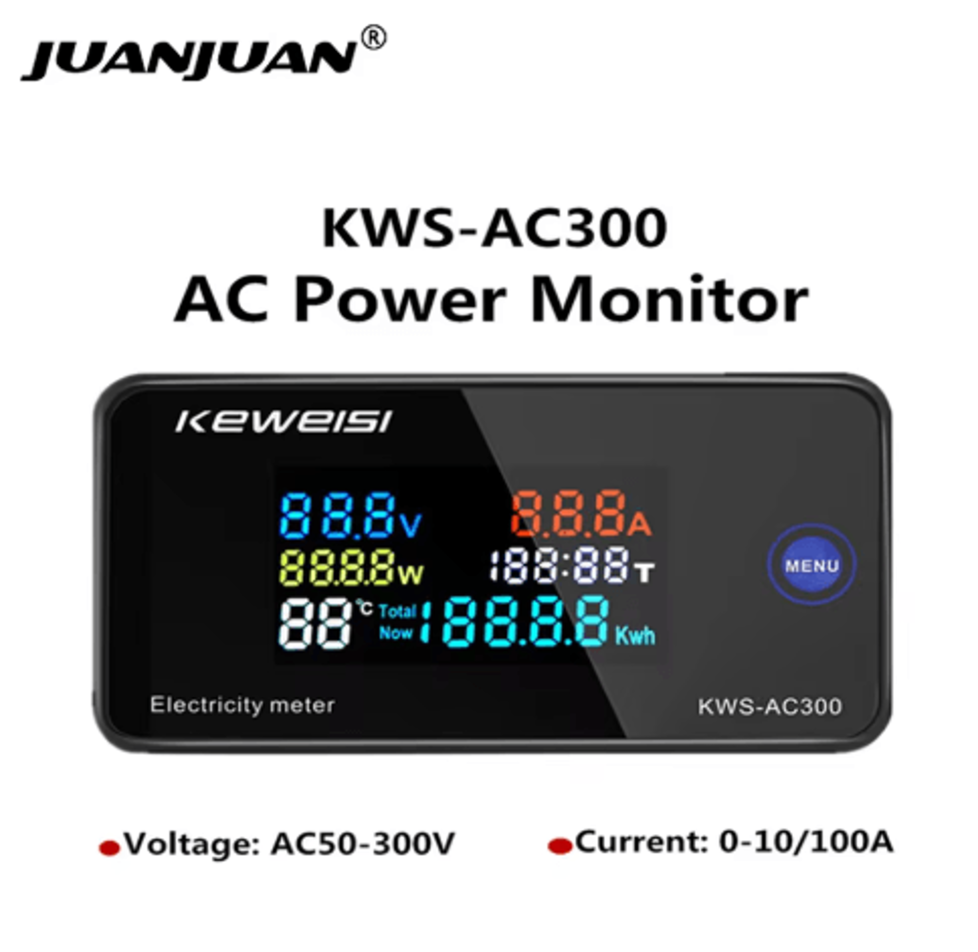 kws-ac300 digital power meter – 50–300v ac voltmeter & wattmeter