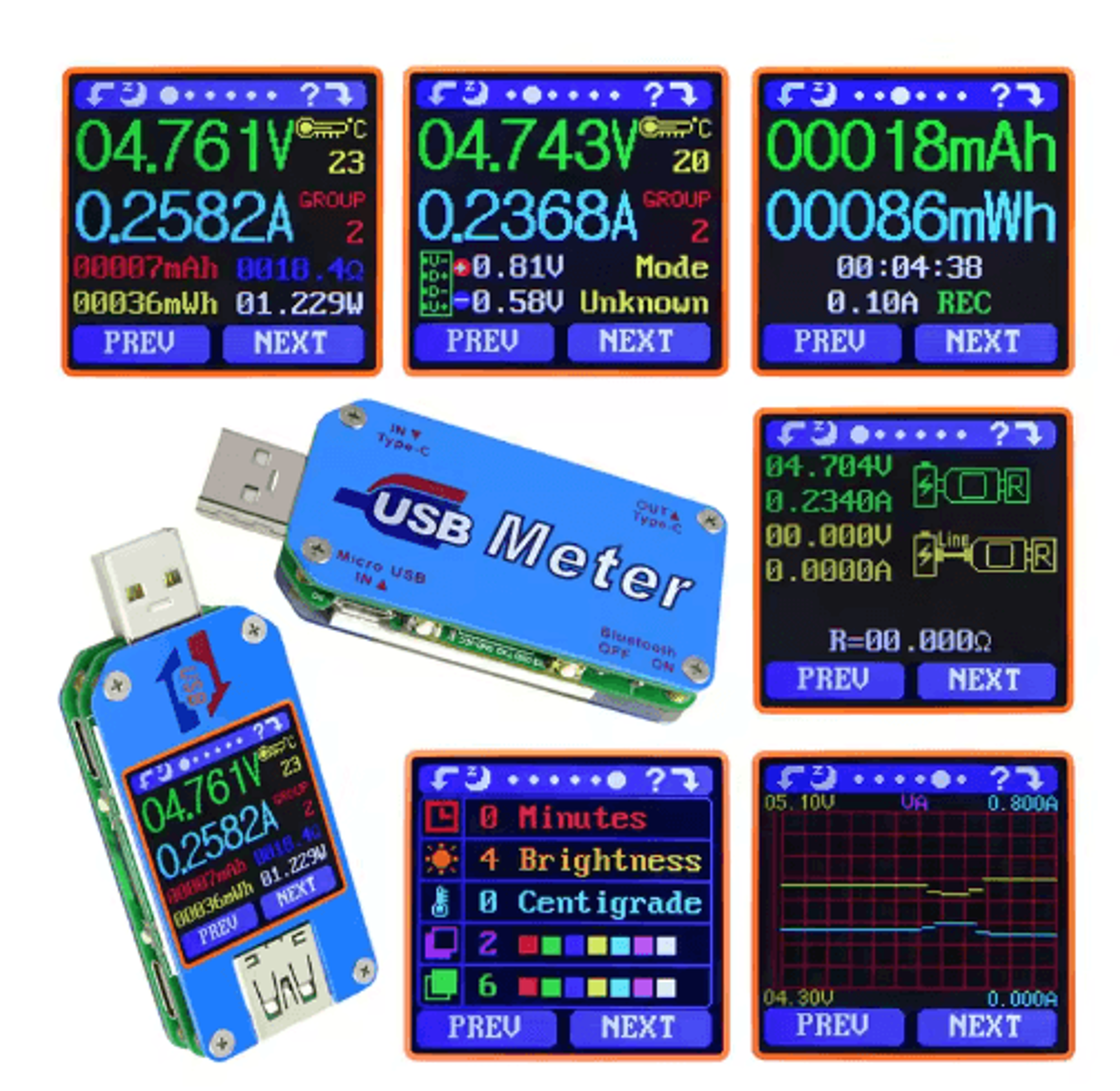 usb type-c power meter – color lcd voltmeter & ammeter tester