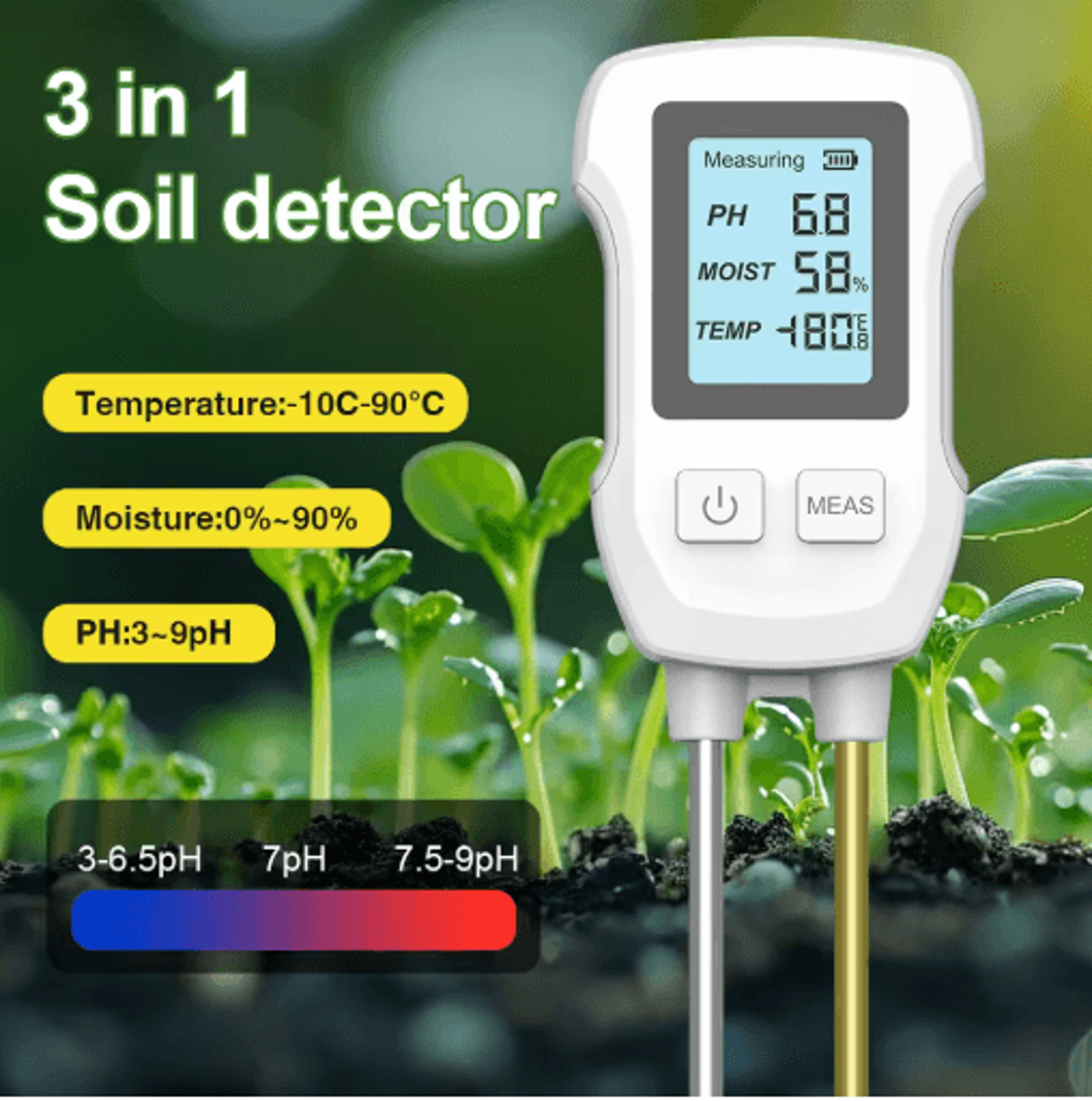 3-in-1 digital soil meter – ph, moisture & temperature tester with backlight