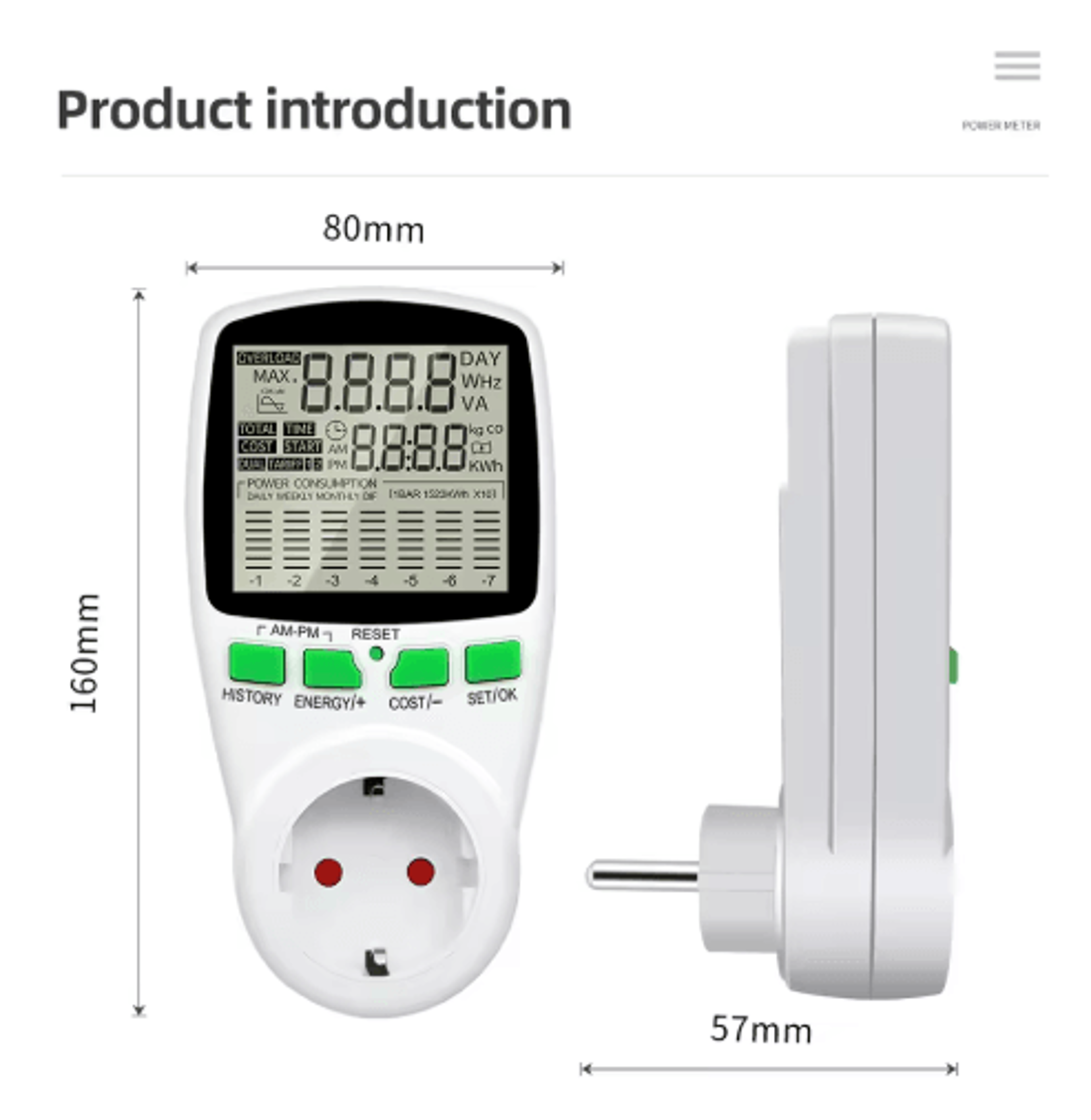 Digital LCD Energy Watt Meter  KWh Electricity  Outlet Power Analyzer 13