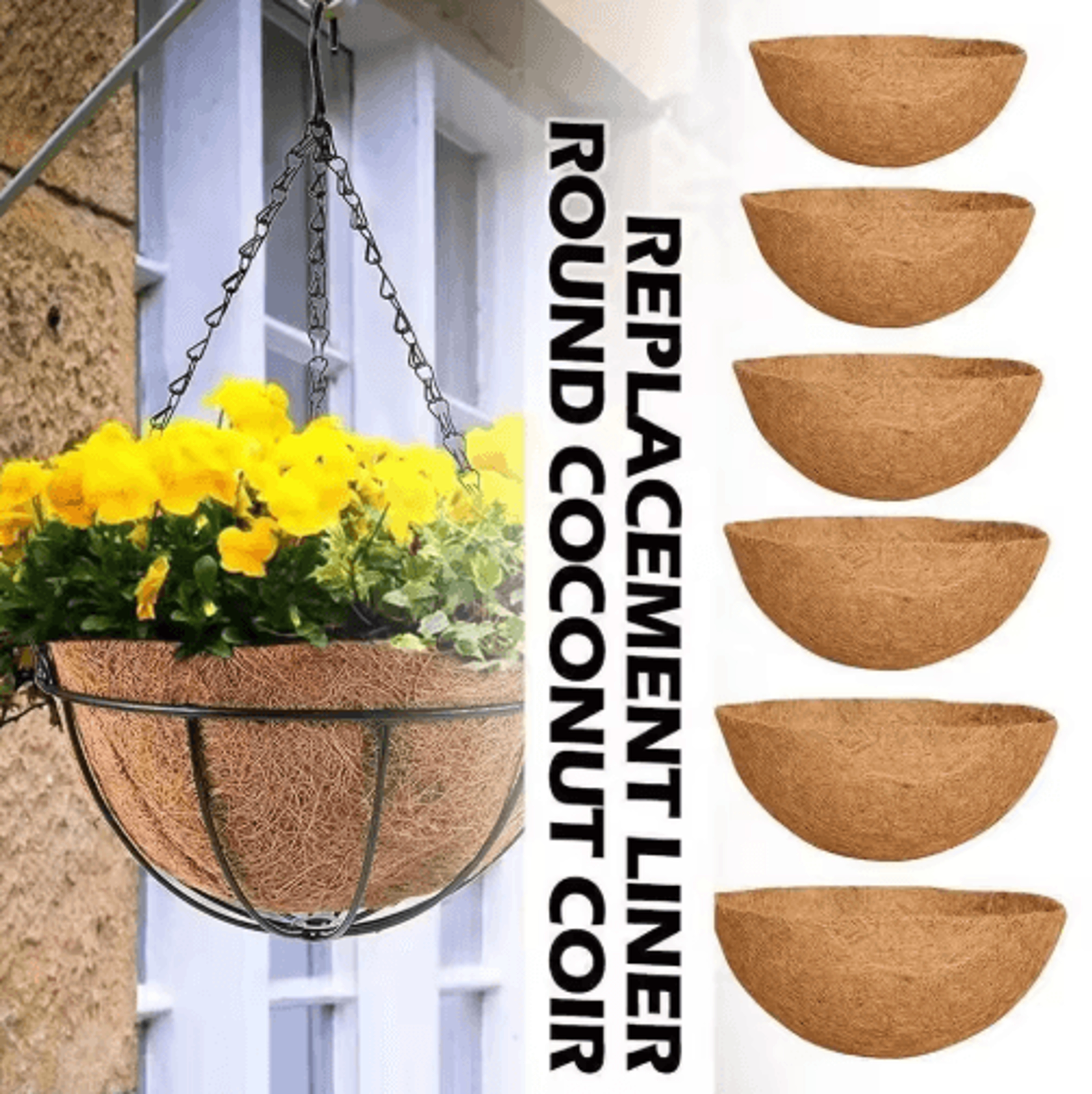 natural coconut hanging basket liner – round coco planter replacement
