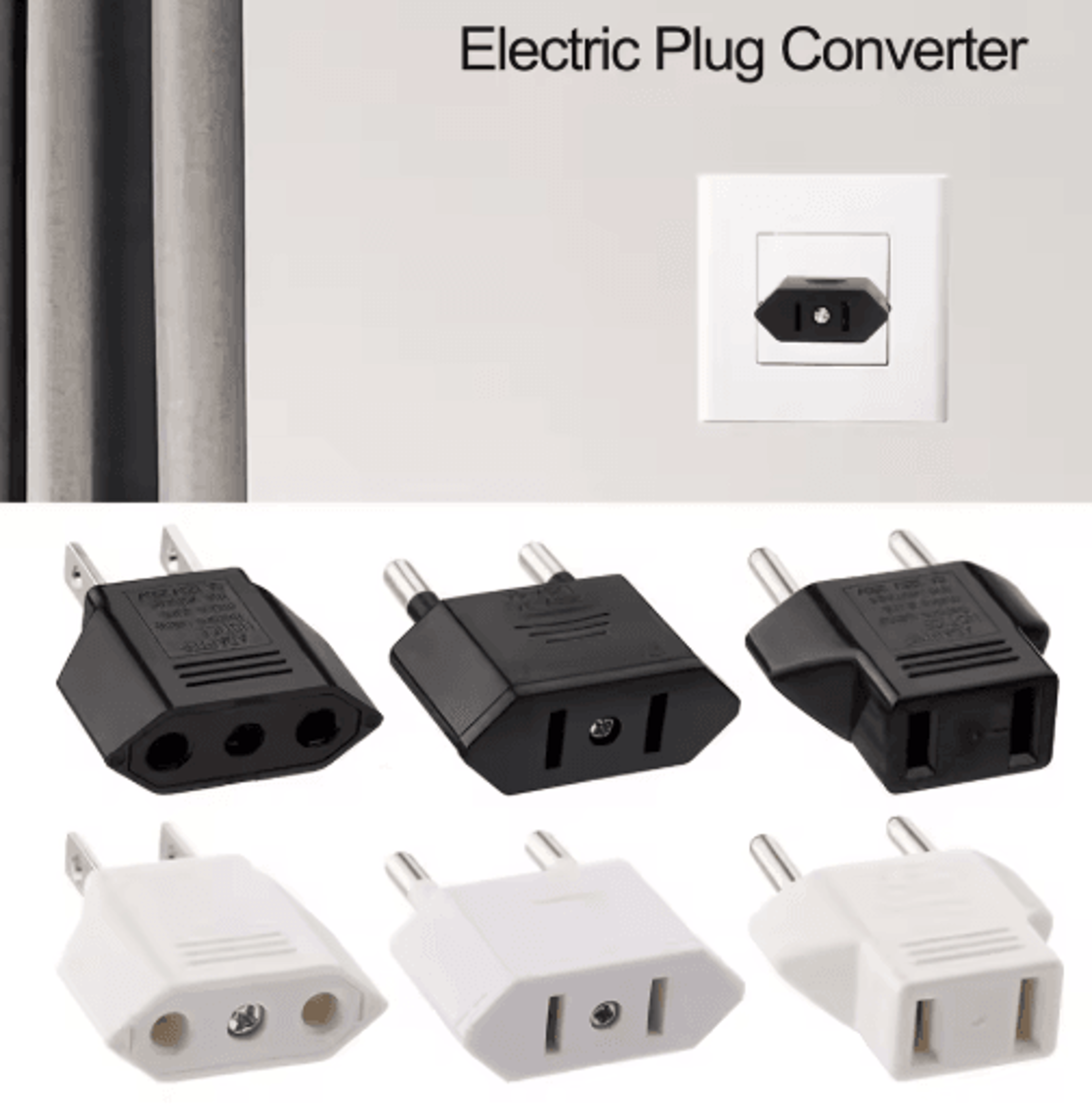 us to eu / eu to us travel plug adapter – 2-pin socket converter