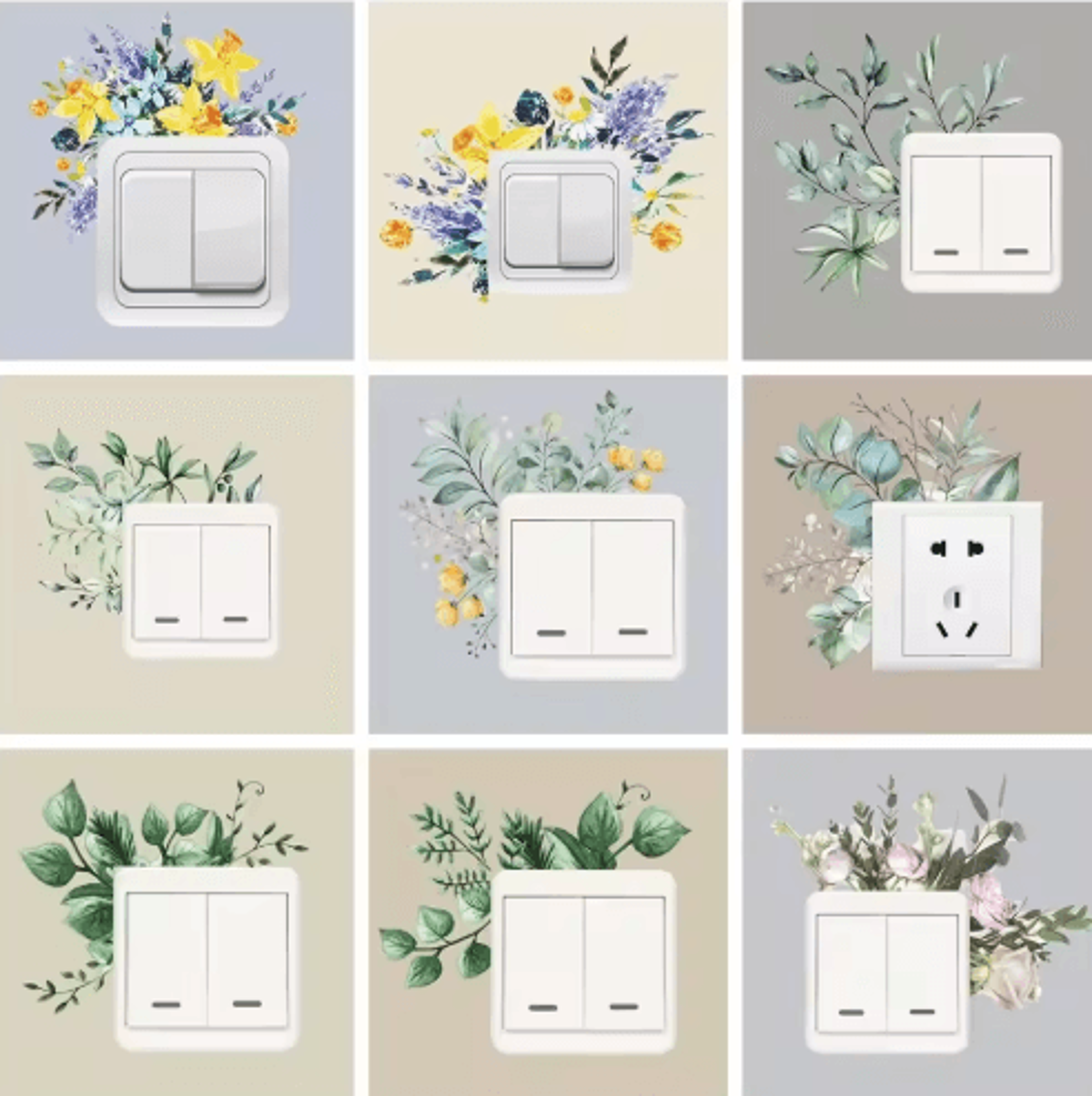 nordic floral wall decals – greenery & flower switch stickers