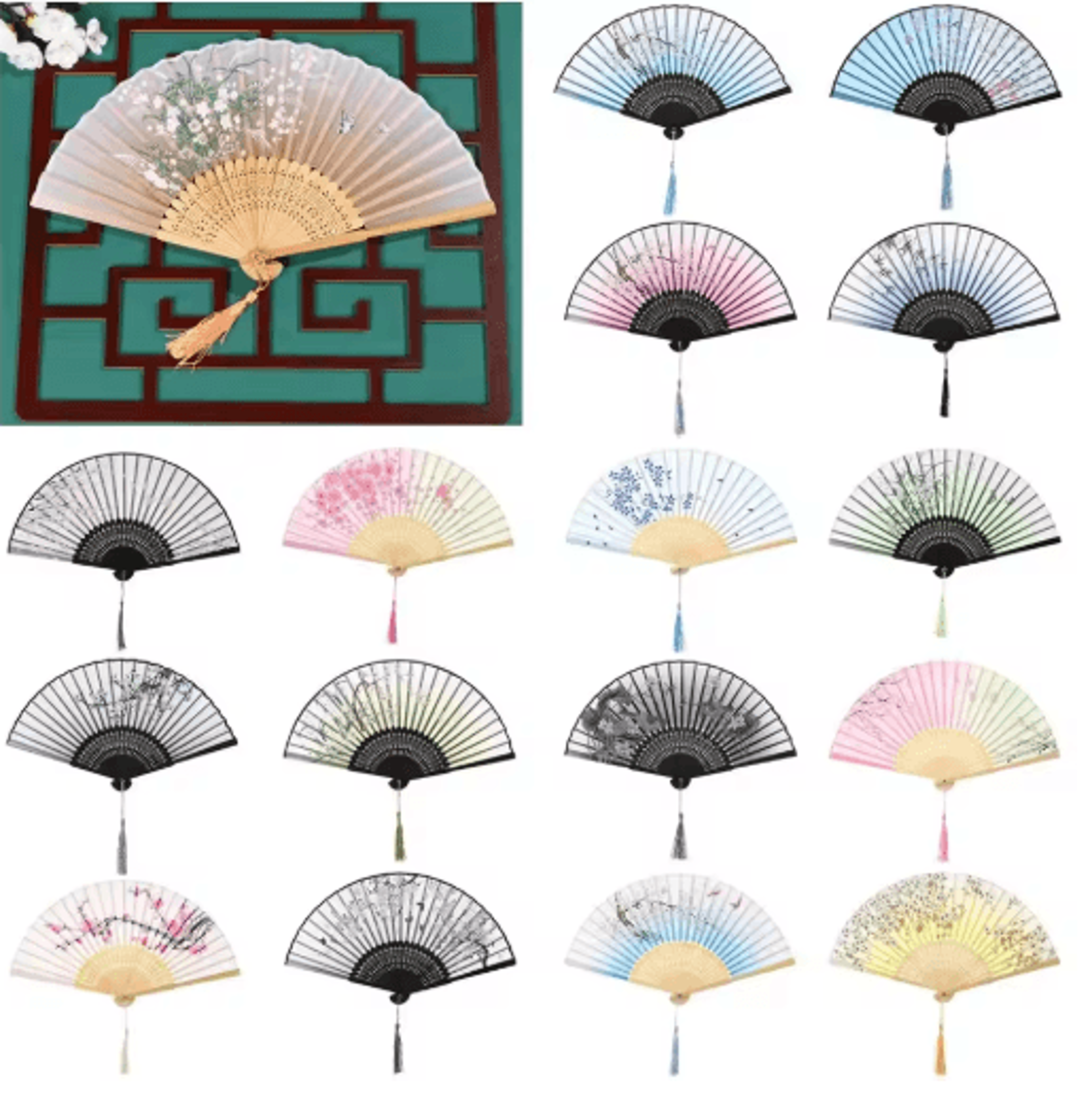 chinese-style bamboo folding fan – elegant floral hand fan