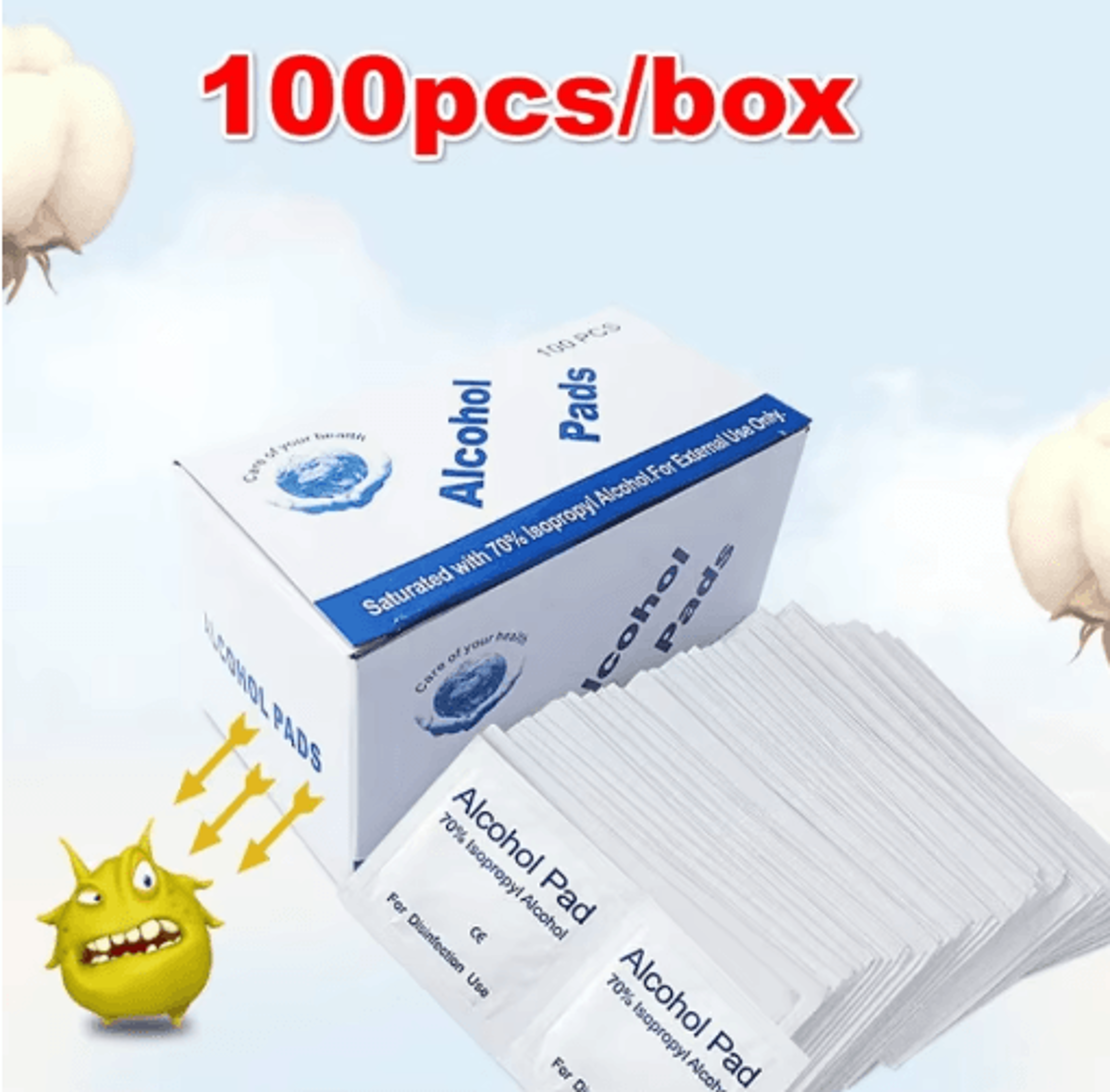 100pcs 70% alcohol prep pads – portable phone cleaning wipes