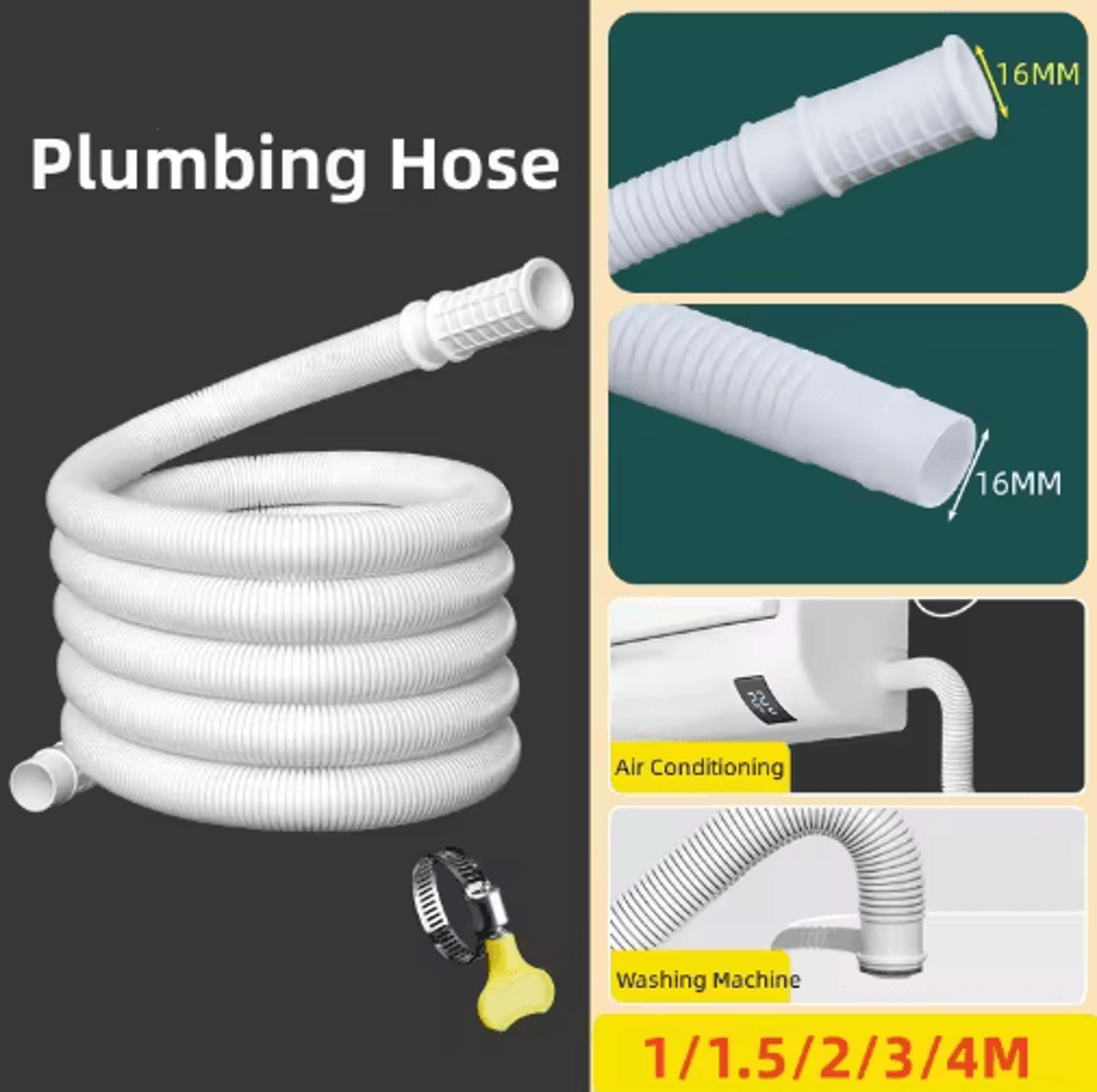 1–4m washing machine drain hose – flexible plastic drainpipe extension