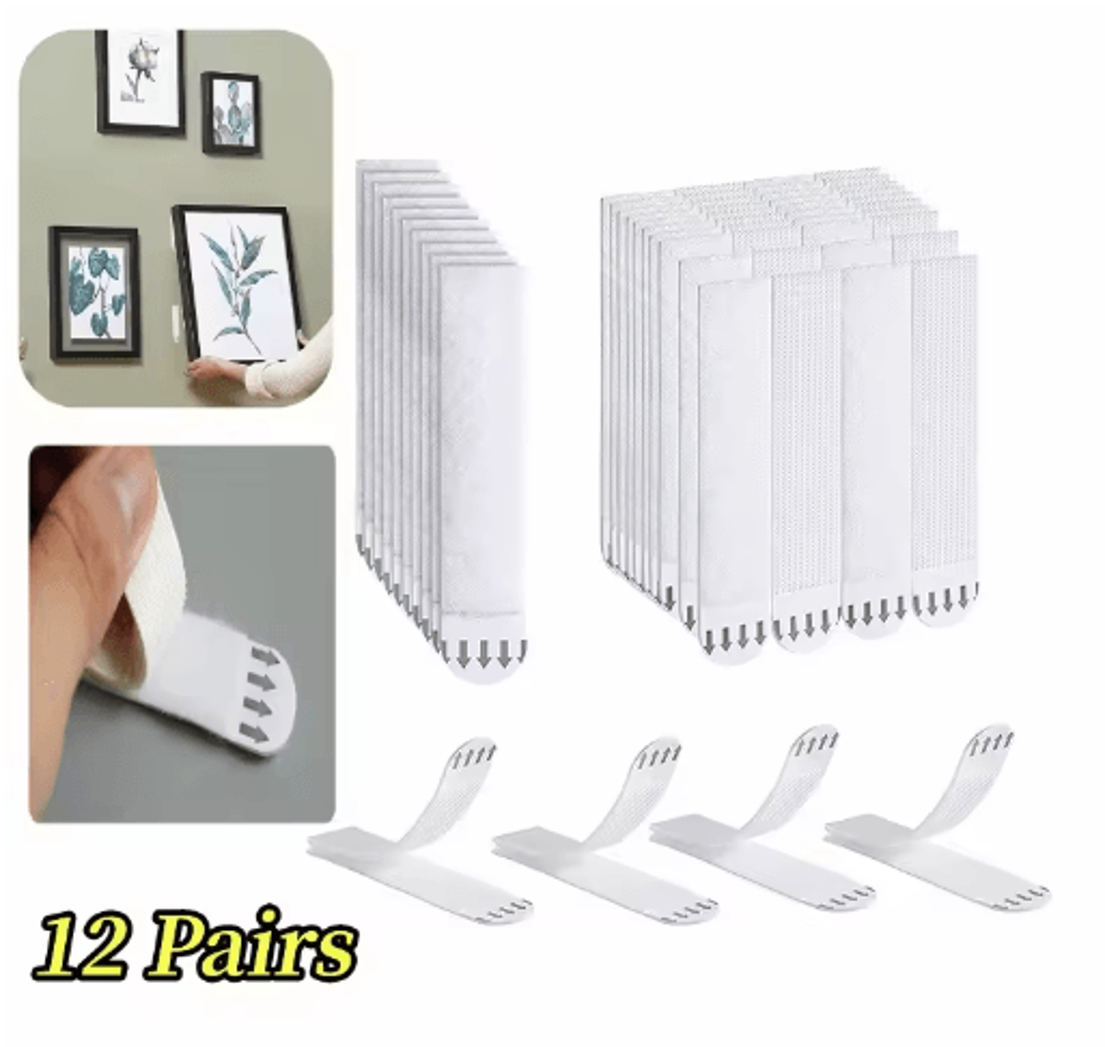 12 pairs picture hanging strips – medium adhesive frame mounting tapes
