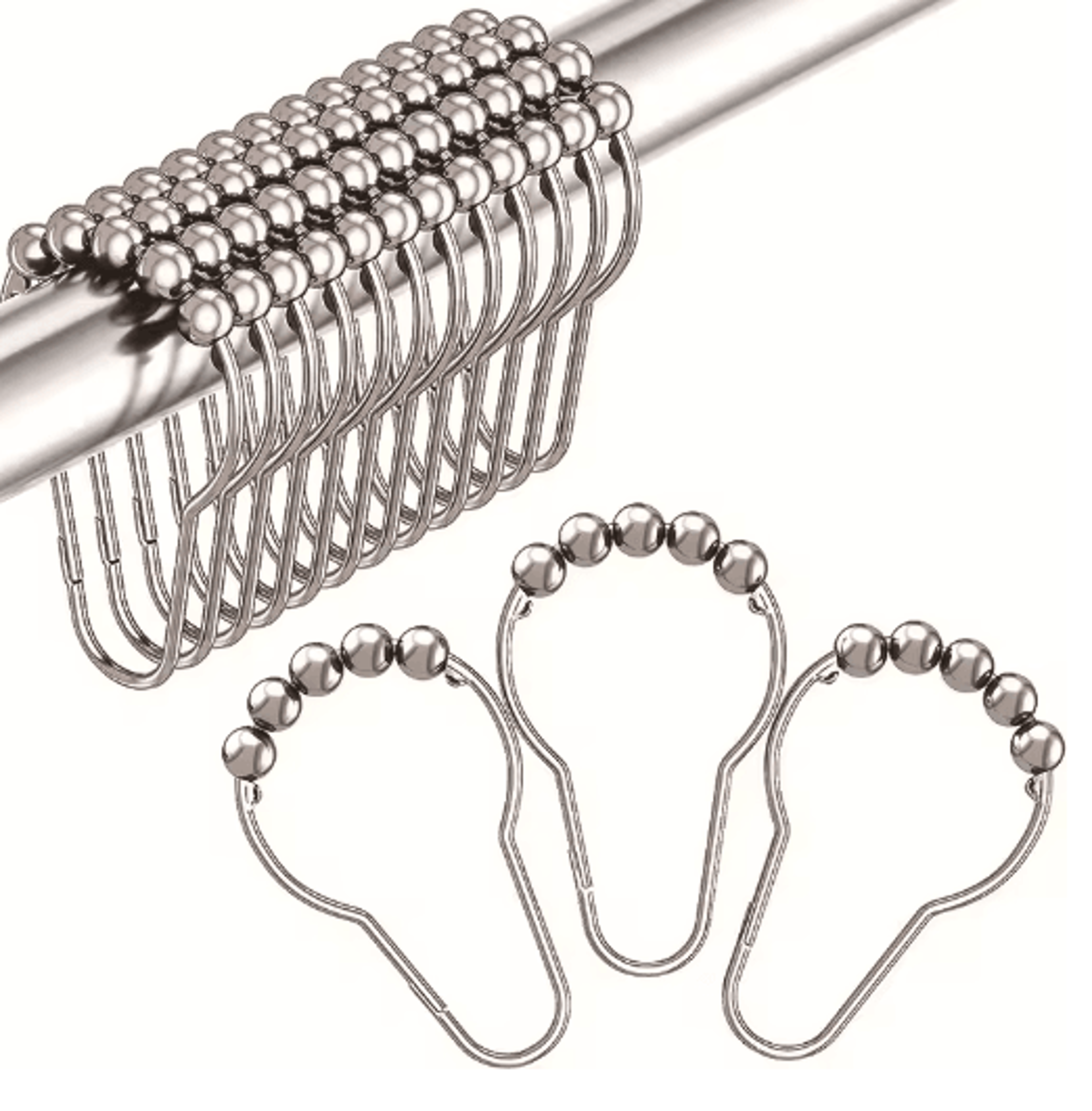 12pcs rollerball shower curtain rings – rustproof satin nickel hooks