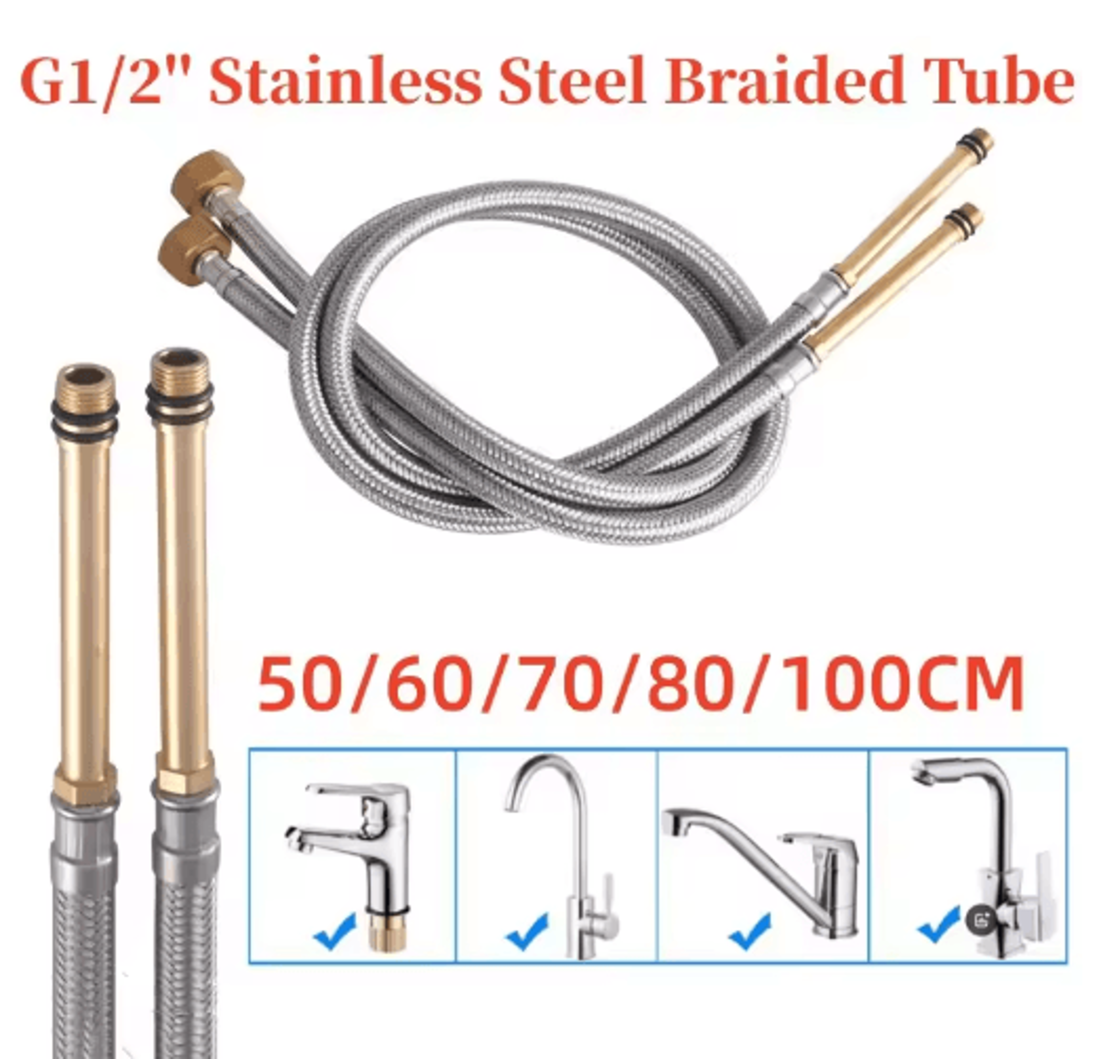 2pcs g1/2 braided shower hoses – flexible plumbing extension tubes