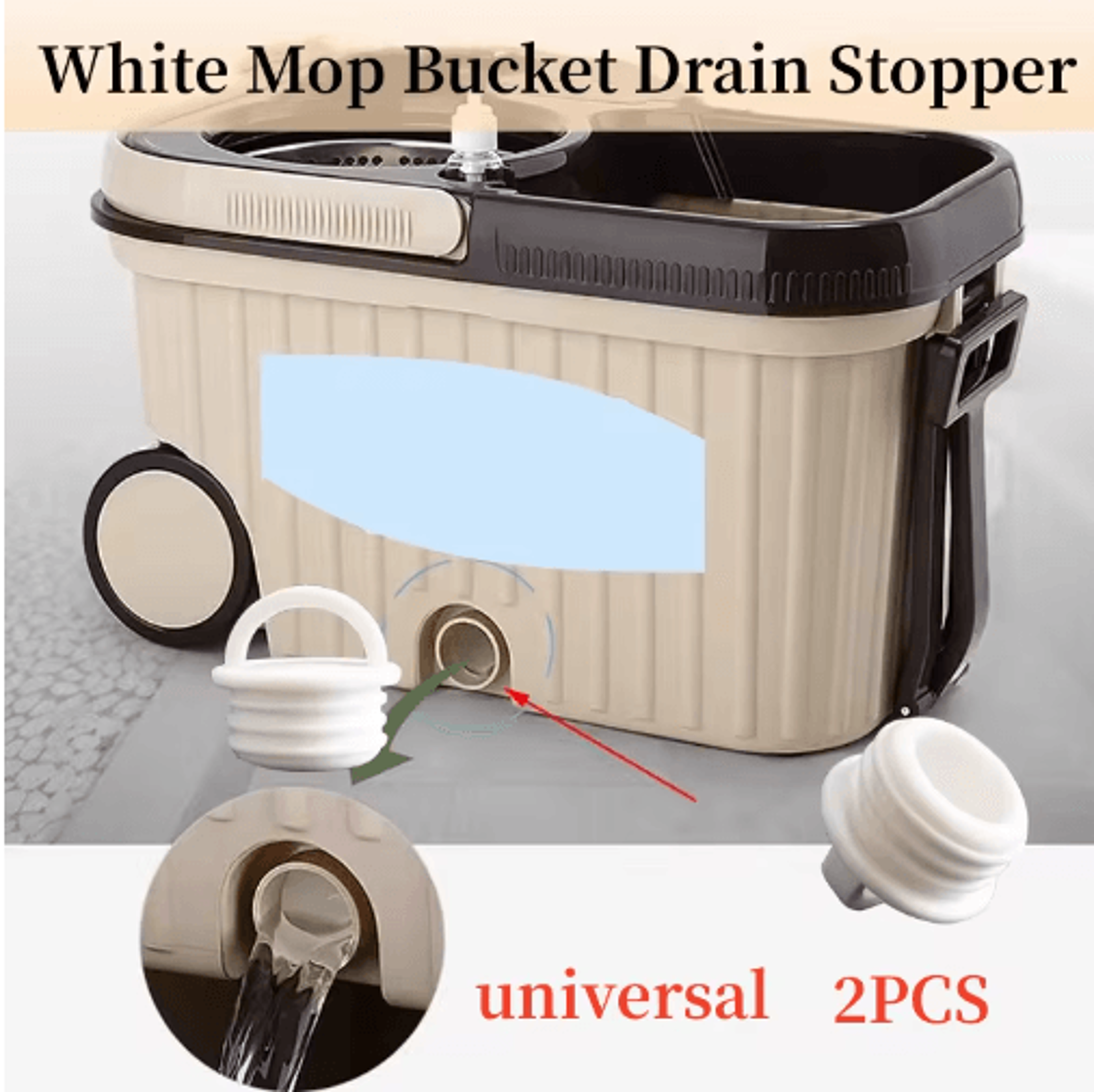 2pcs white mop bucket drain stoppers – round scupper plugs with handles