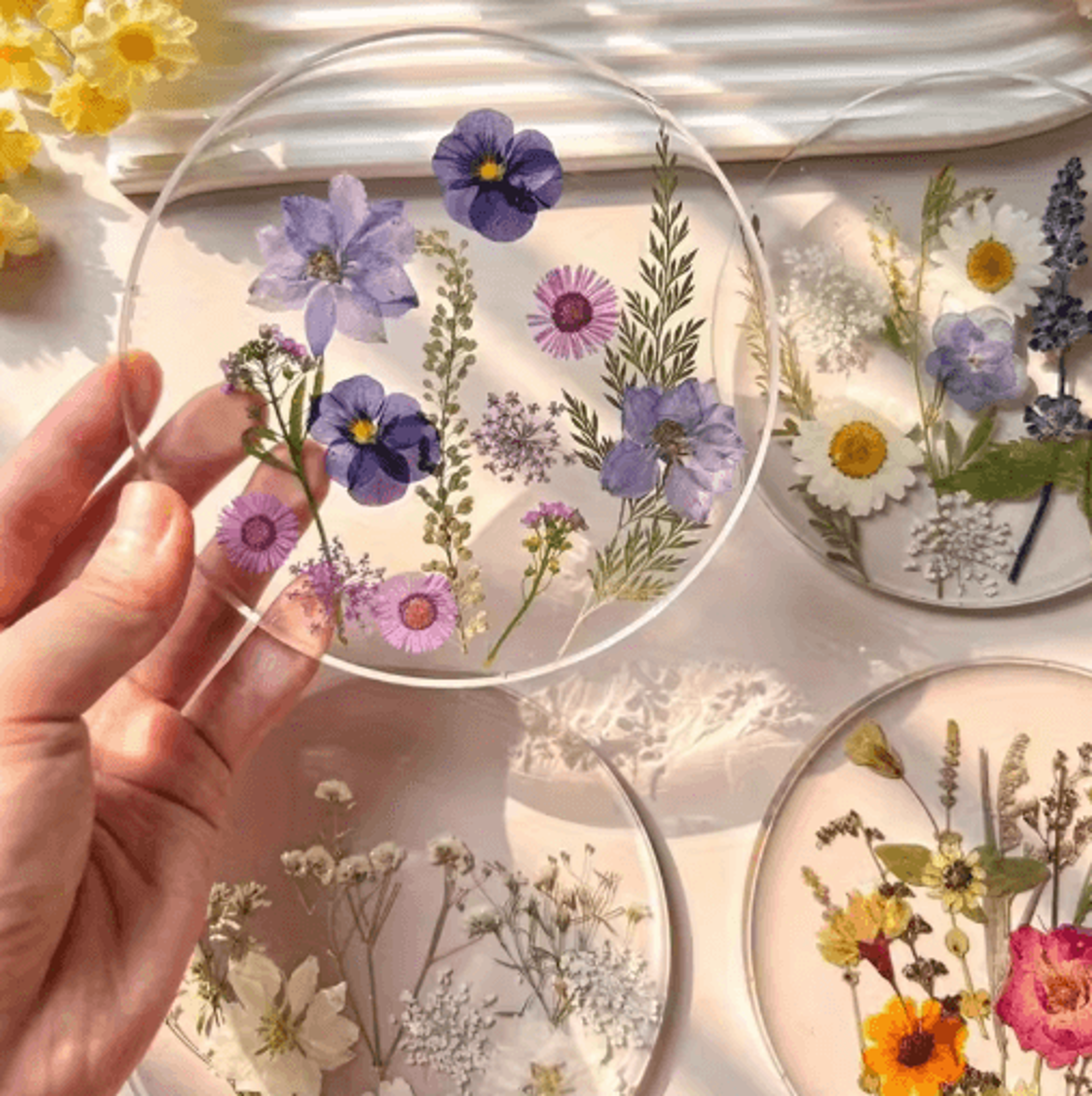 colorful wildflower acrylic coaster – floral table & vase decor