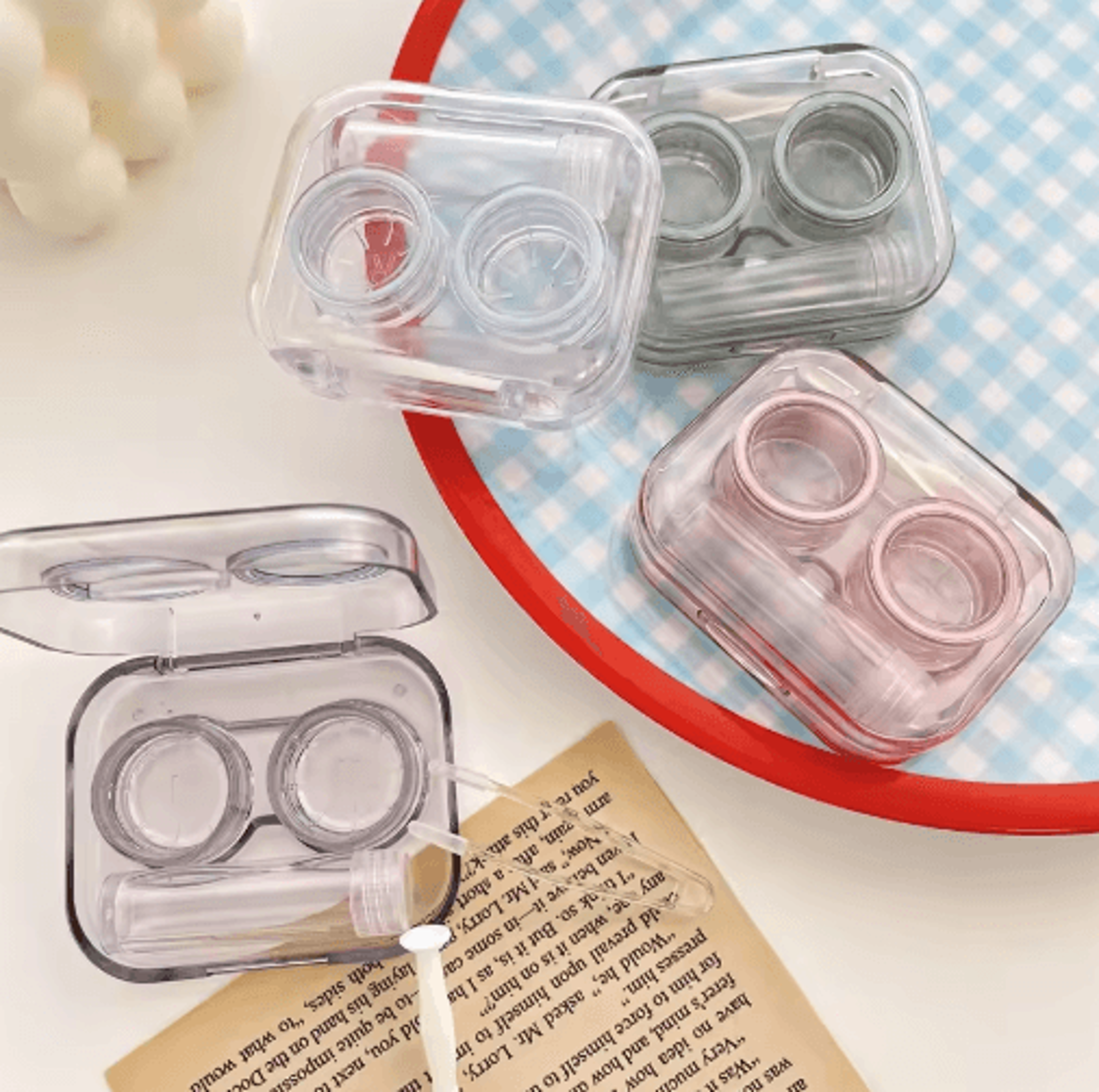 transparent contact lens case – portable travel storage kit with tools