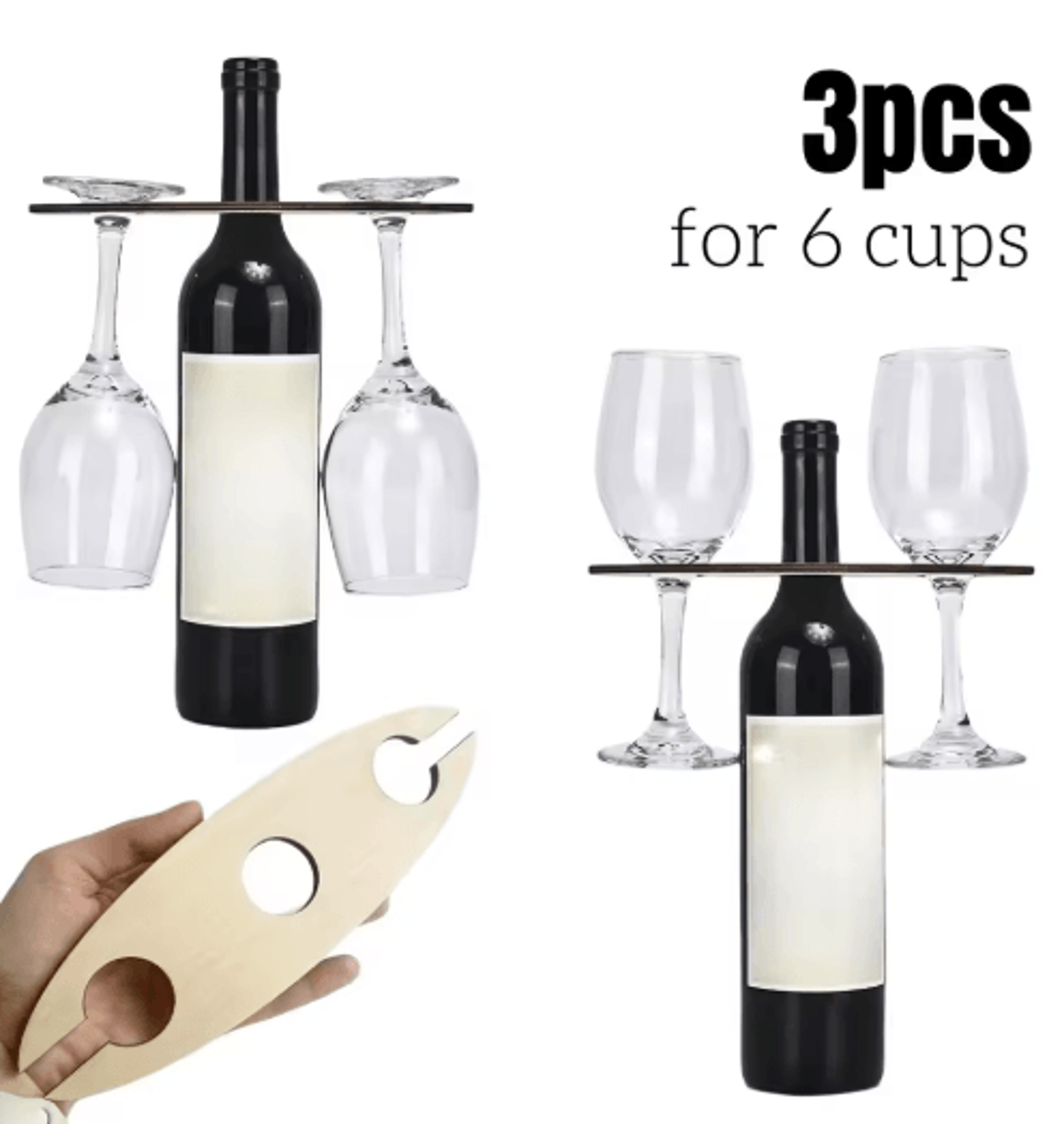 stackable wooden wine rack – space-saving bottle & glass holder