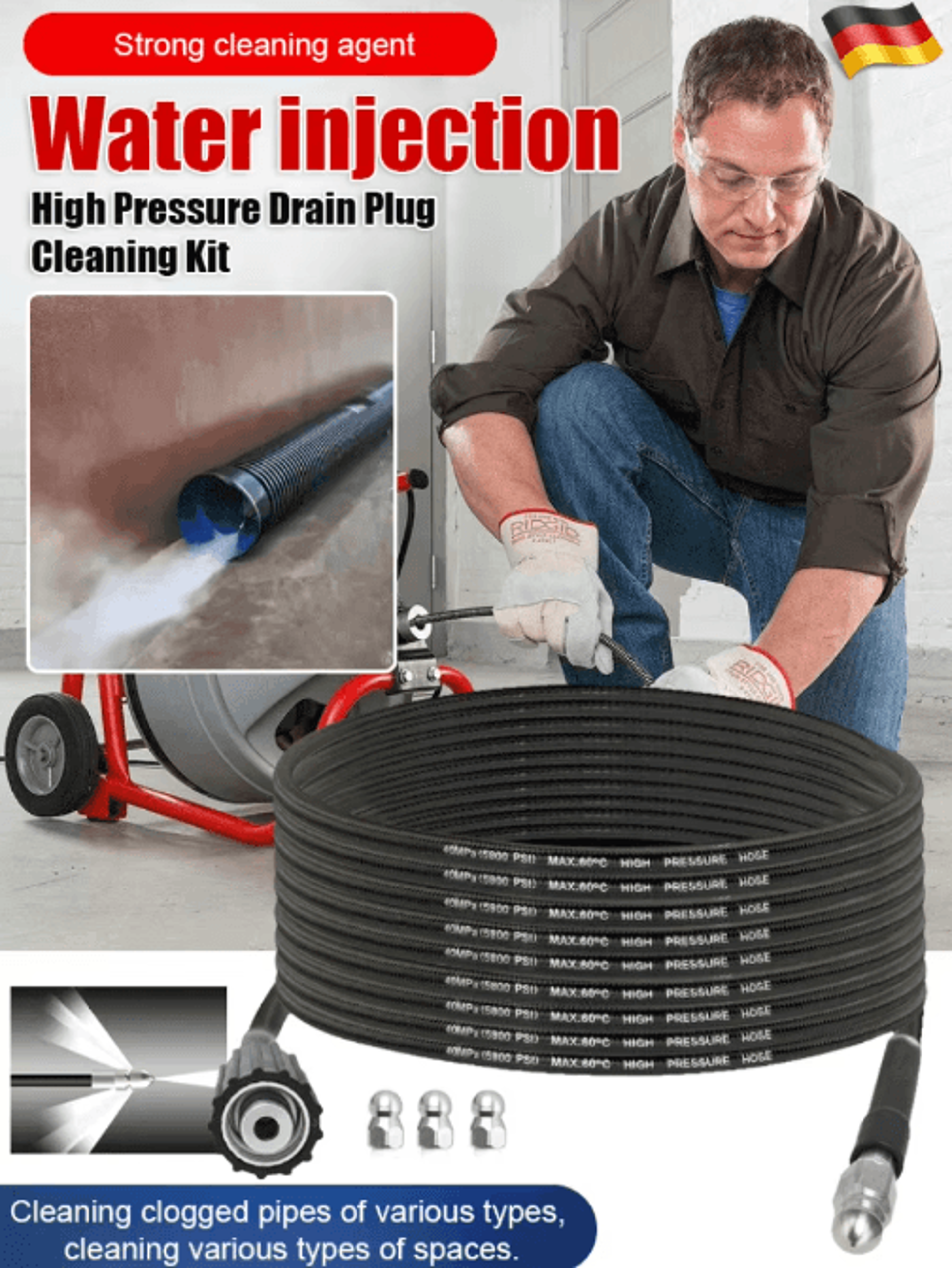 high-pressure drain unclogging tool – sewer & pipe cleaning accessory