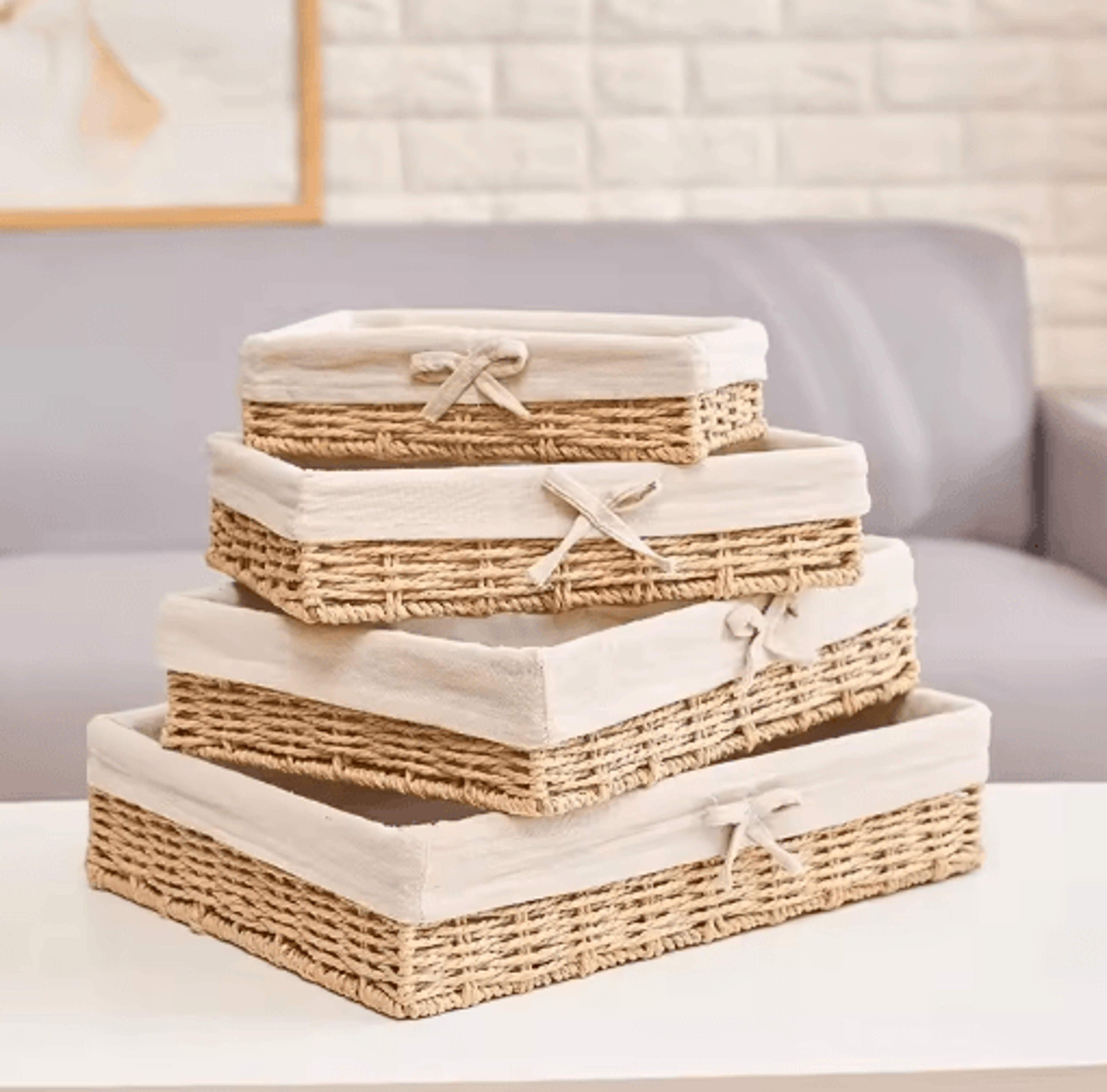 handwoven rattan storage basket with cotton lining for home organization