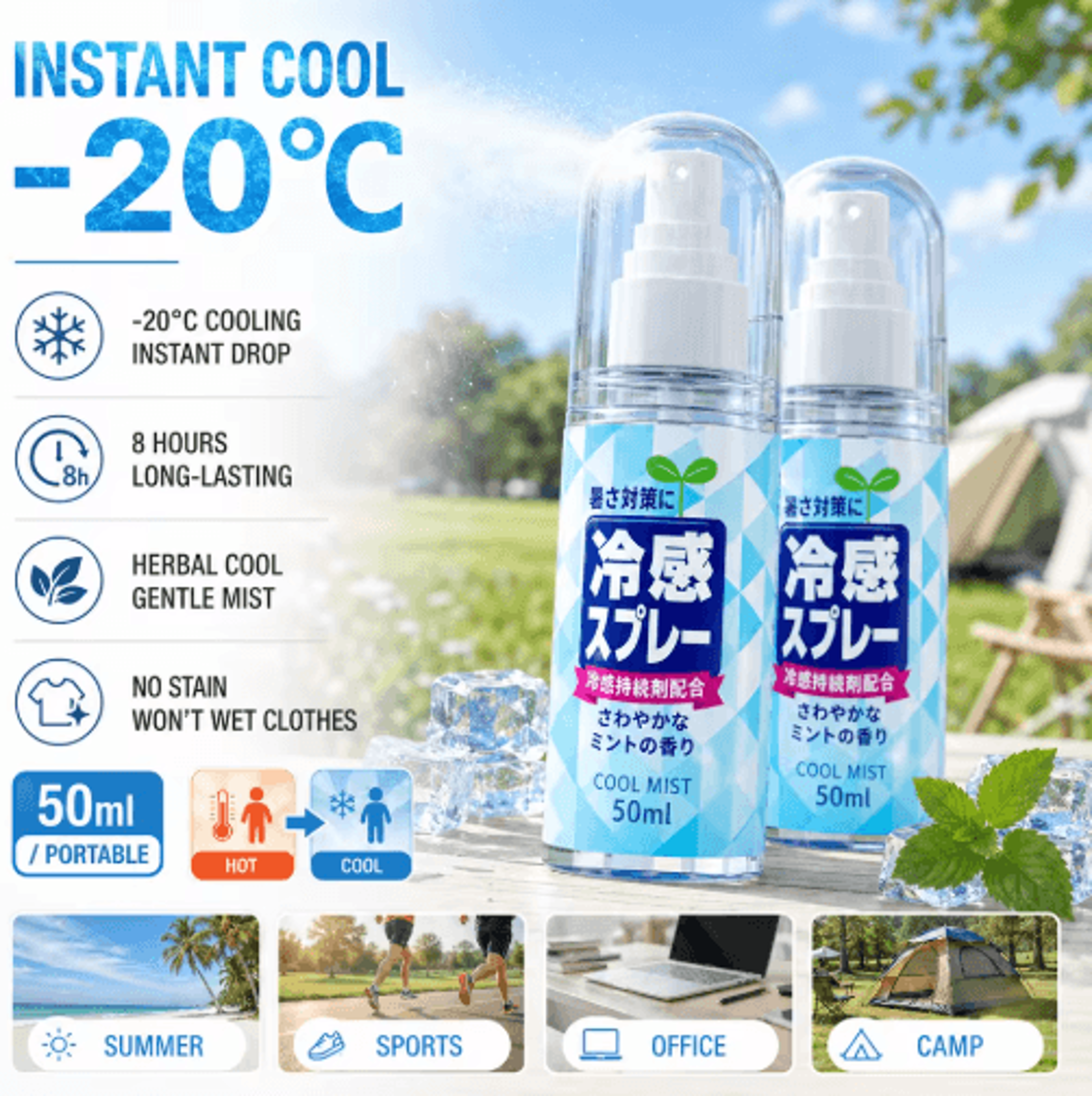 portable instant cooling spray for clothes and hats