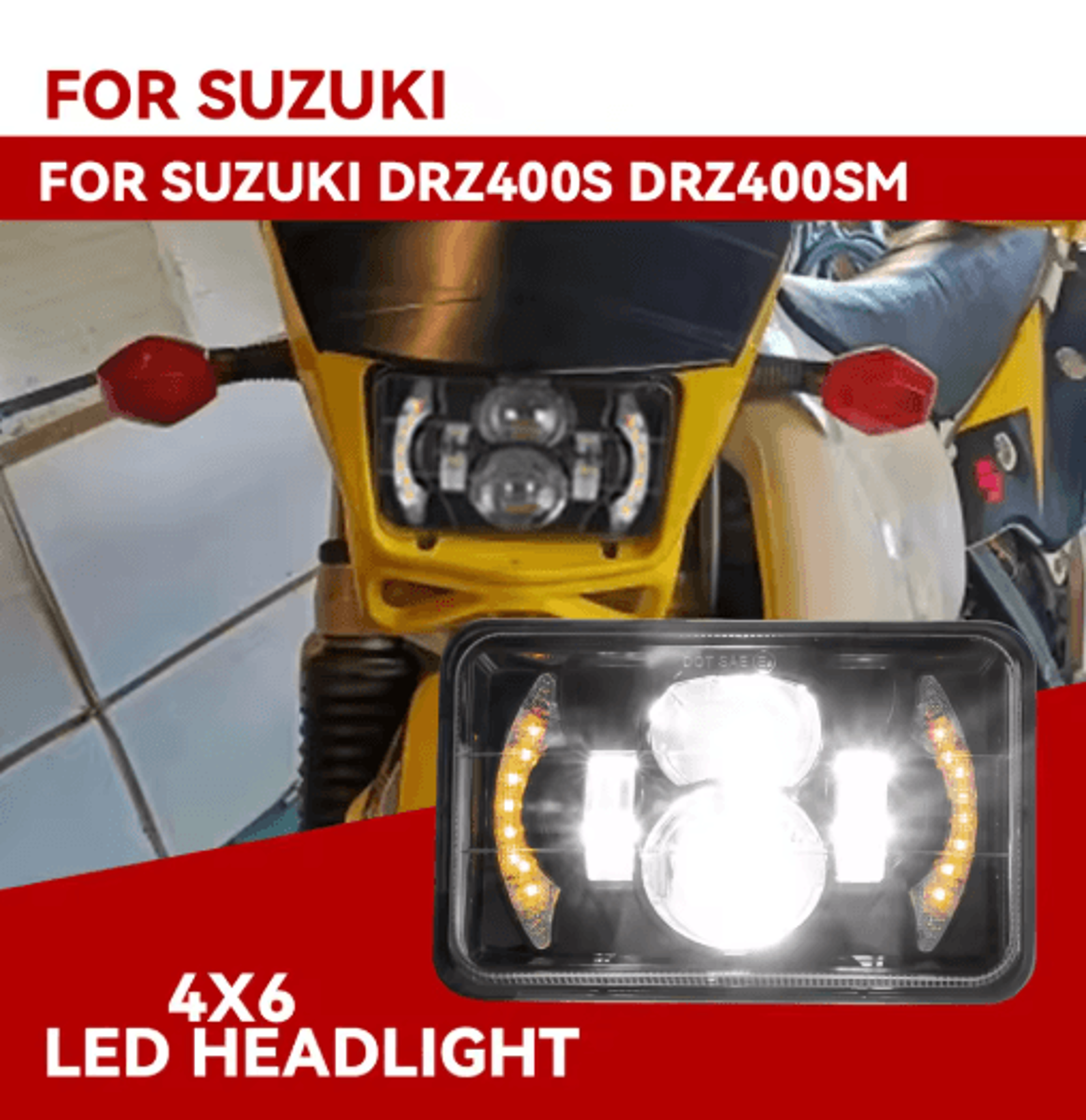 4x6 led motorcycle headlight with drl for honda xr and suzuki drz