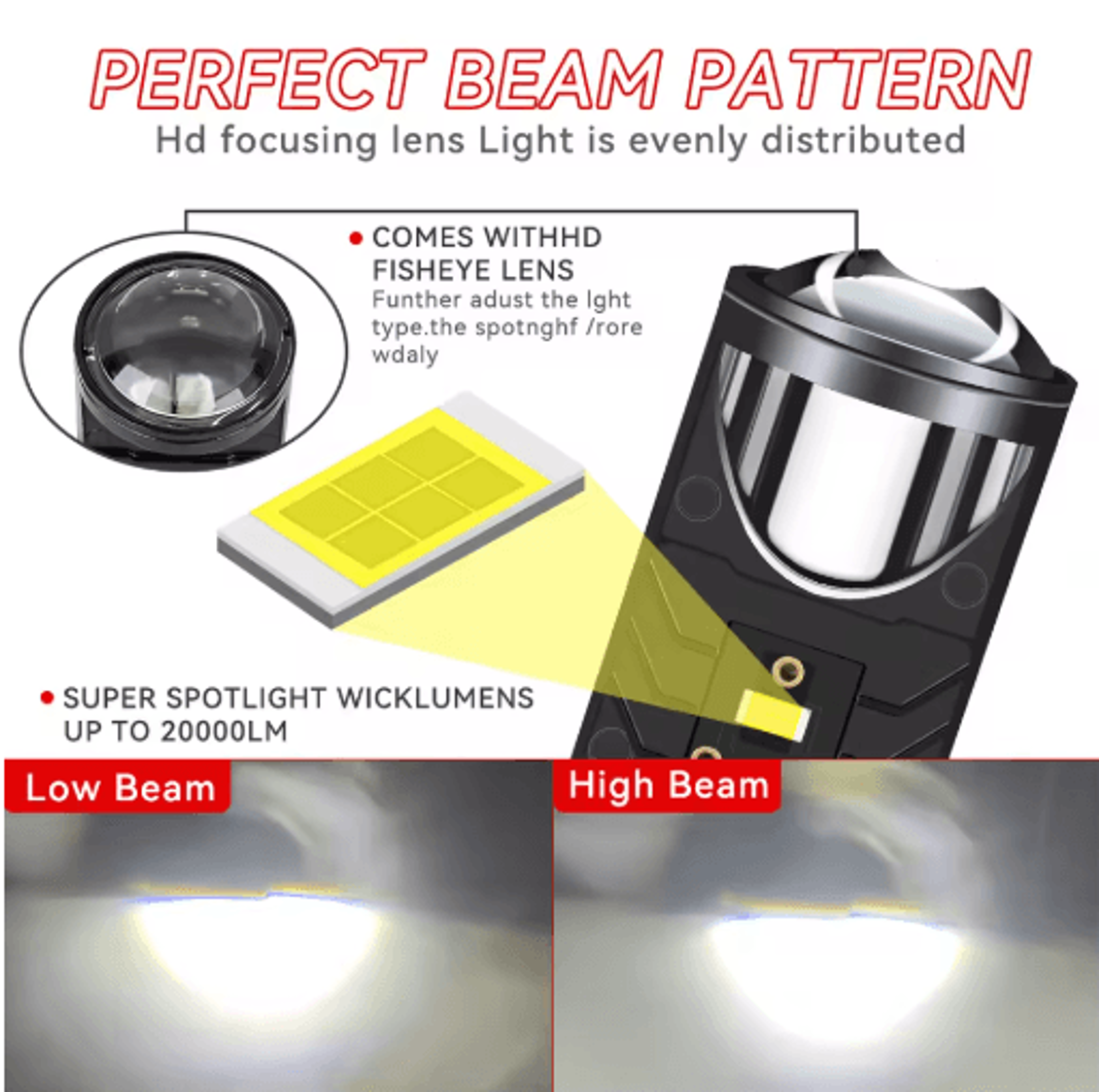 h4 led projector headlight bulb 6500k hi lo beam with cooling fan