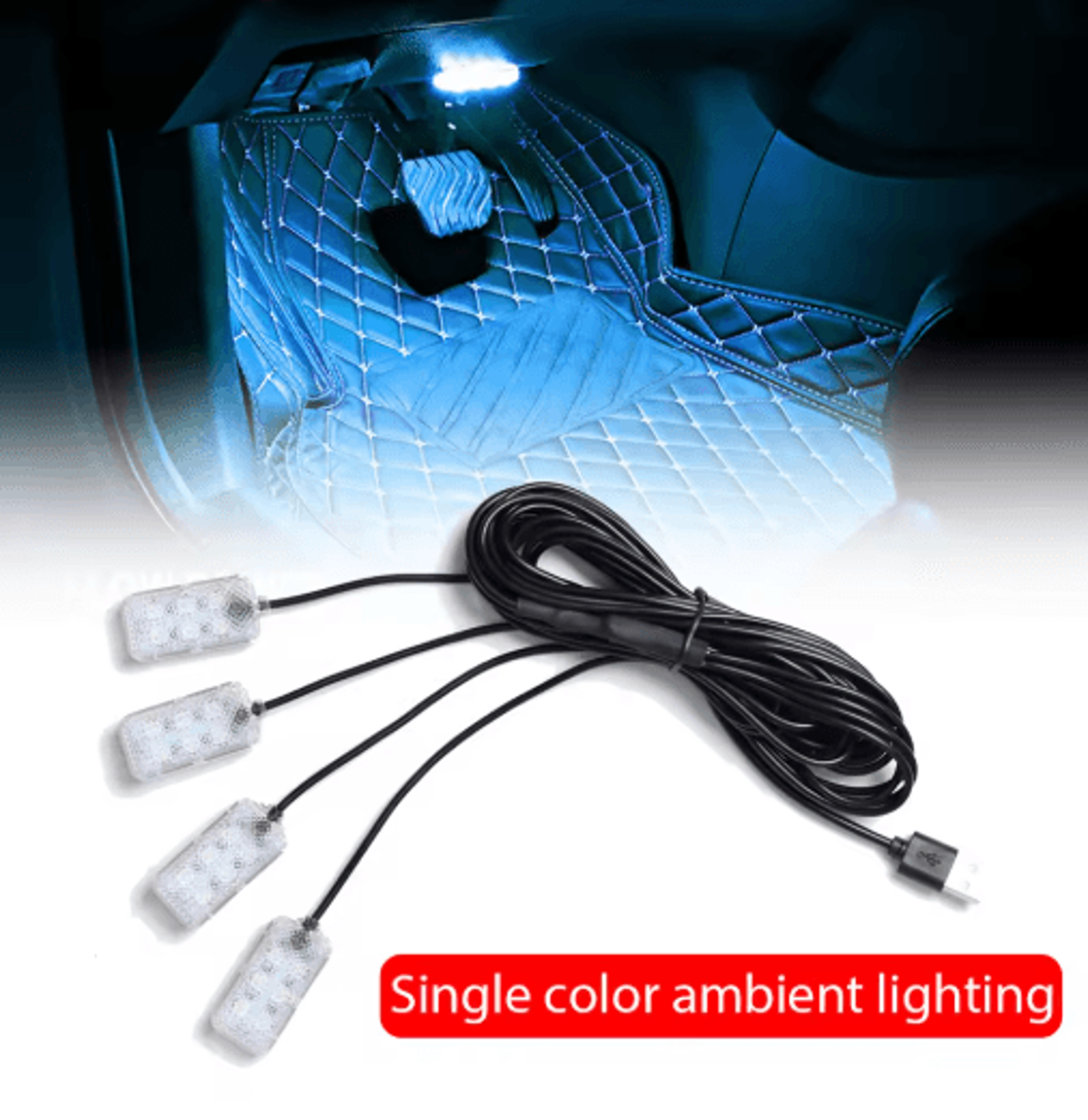 led car interior ambient foot lights with usb and cigarette lighter power
