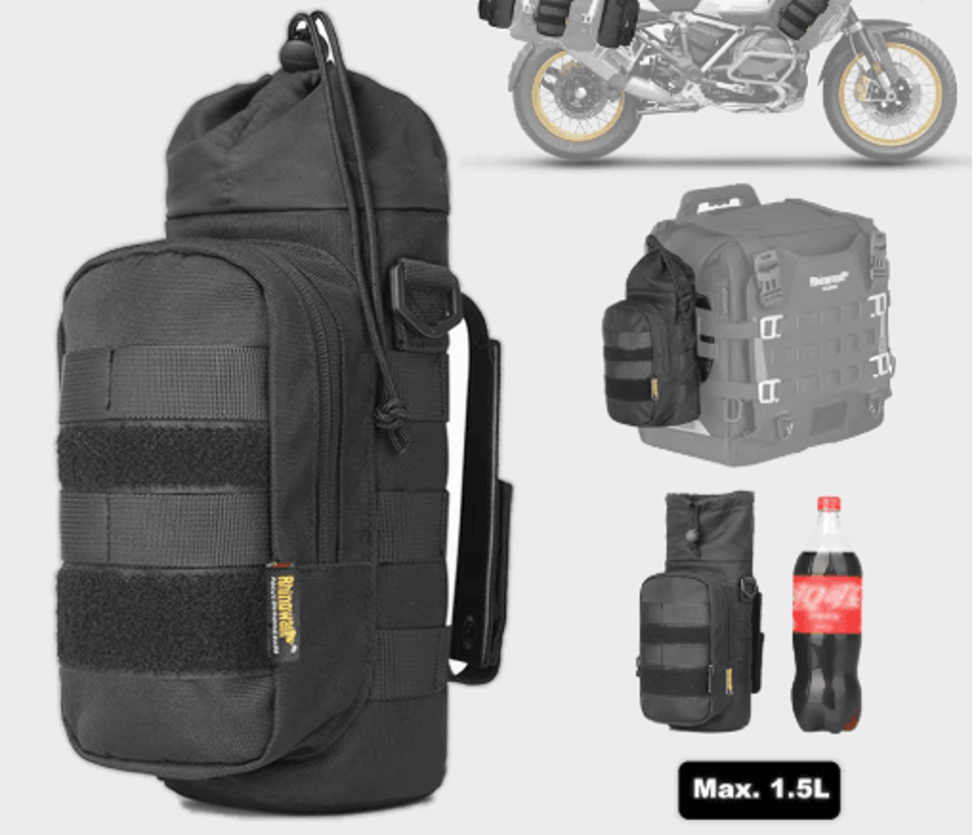 motorcycle insulated bottle holder bag with quick release molle system