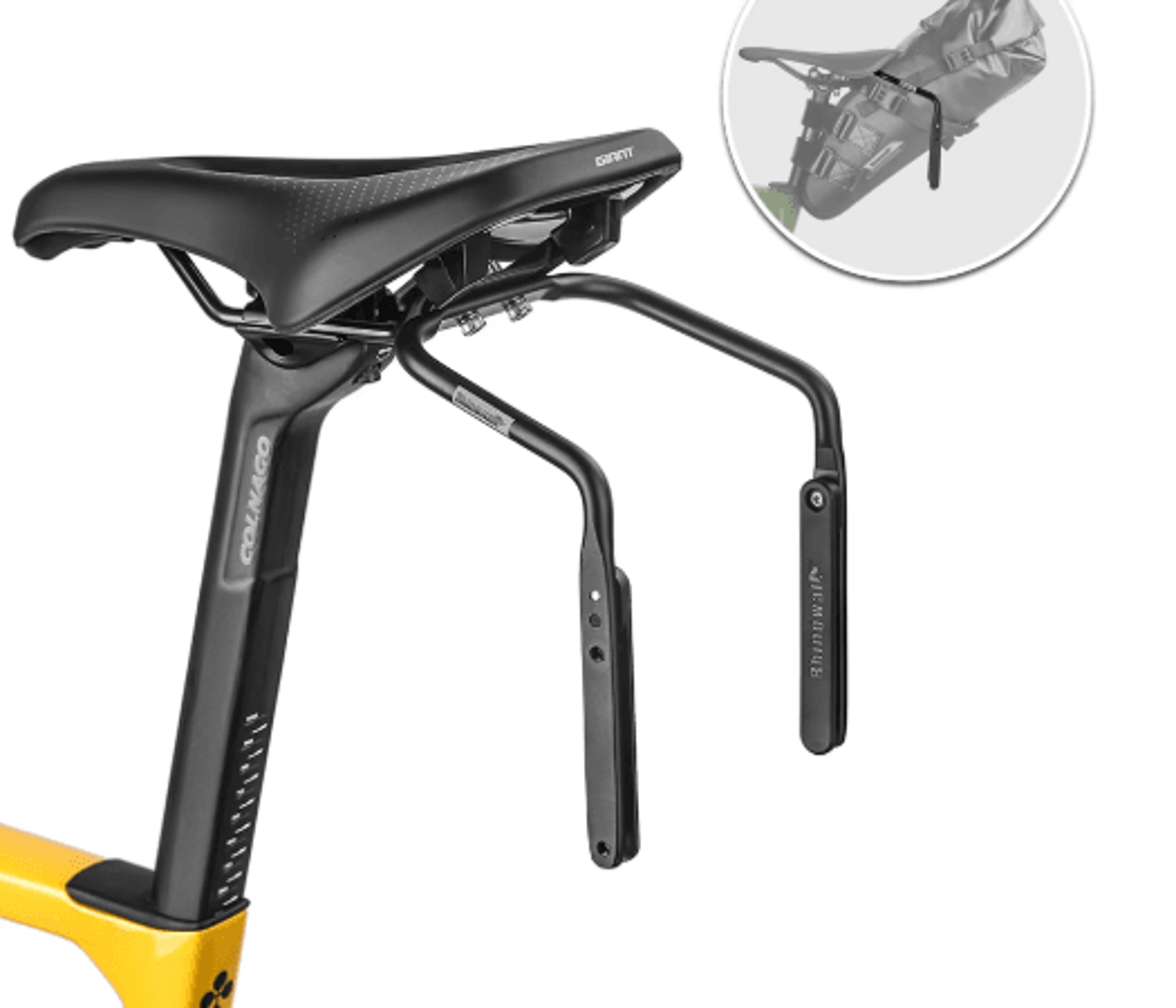 bike saddle bag stabilizer bracket with extended rear support