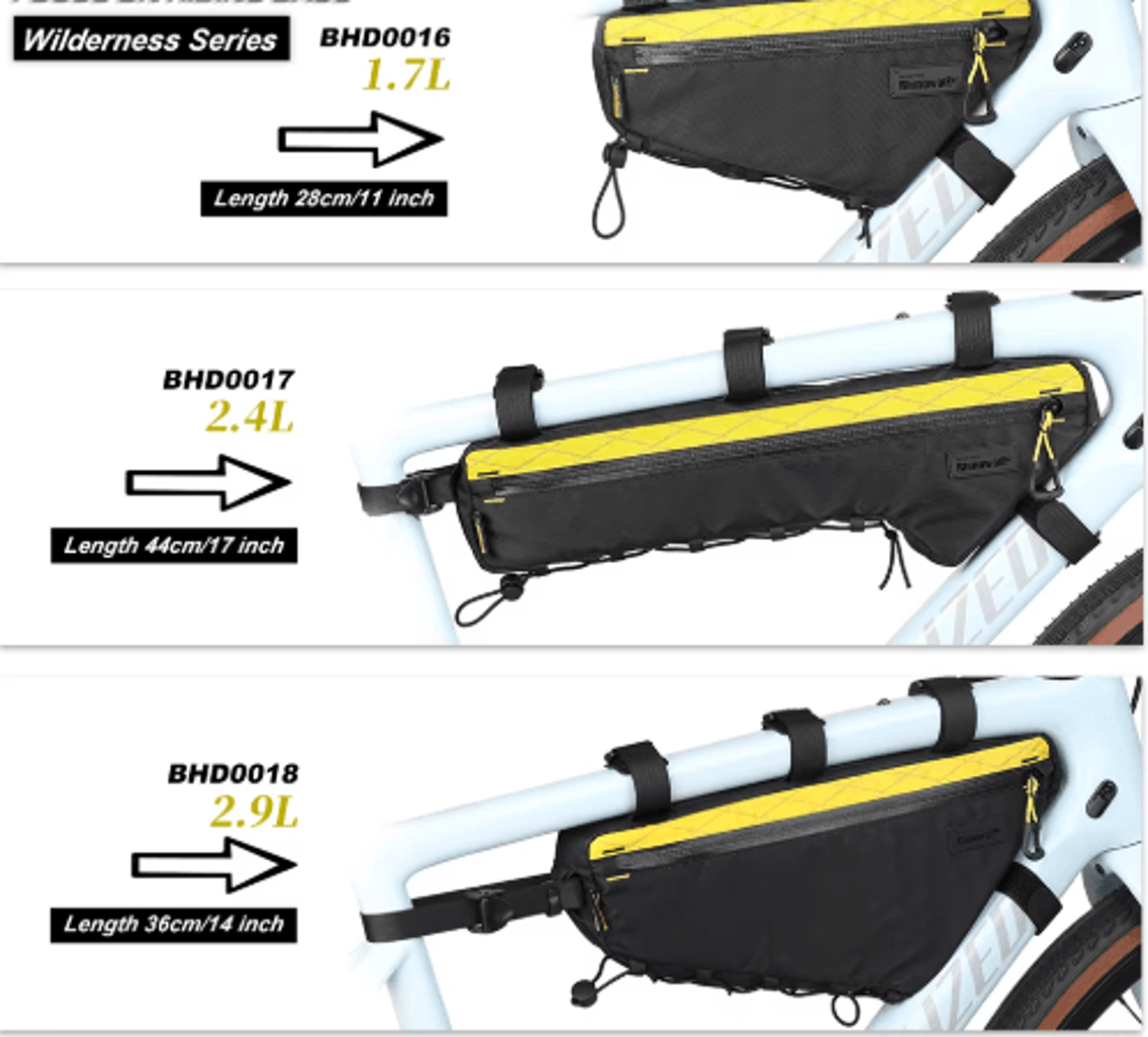 water-resistant bike frame bag – 1.7l/2.4l/2.9l triangle cycling storage