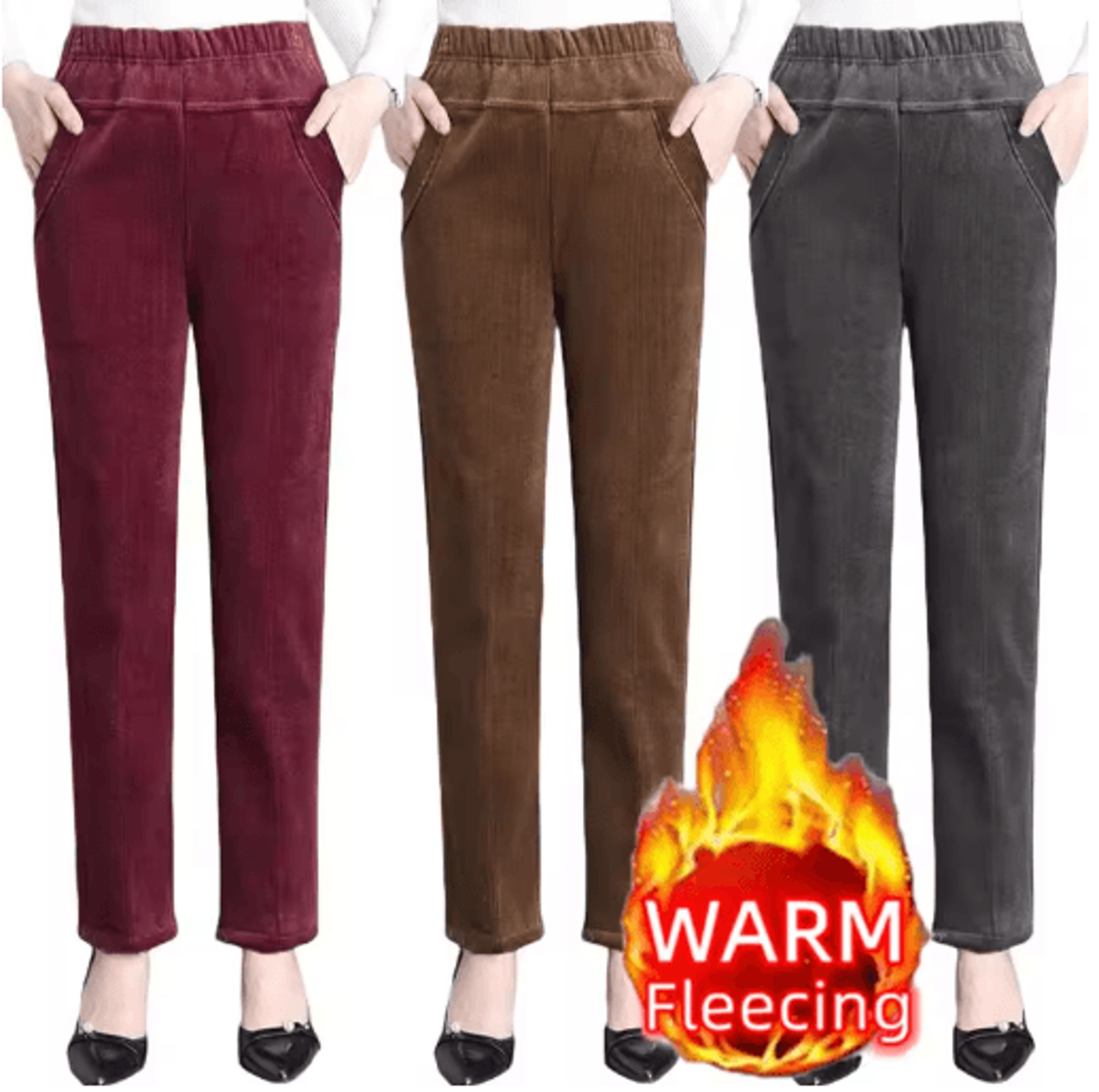 womens fleece-lined corduroy pants – high-waist slim winter trousers