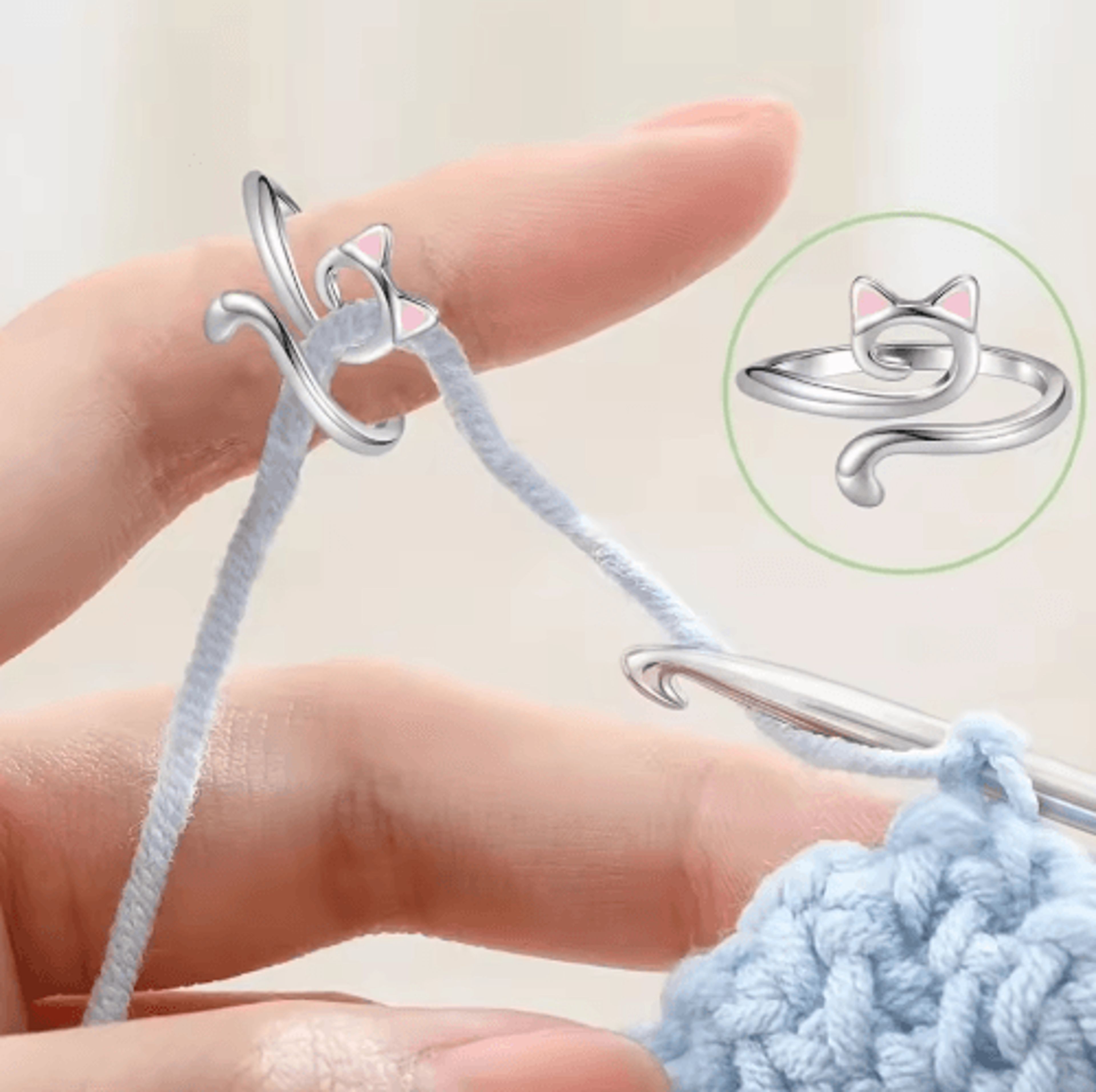 adjustable cat crochet tension ring – cute yarn guide finger holder