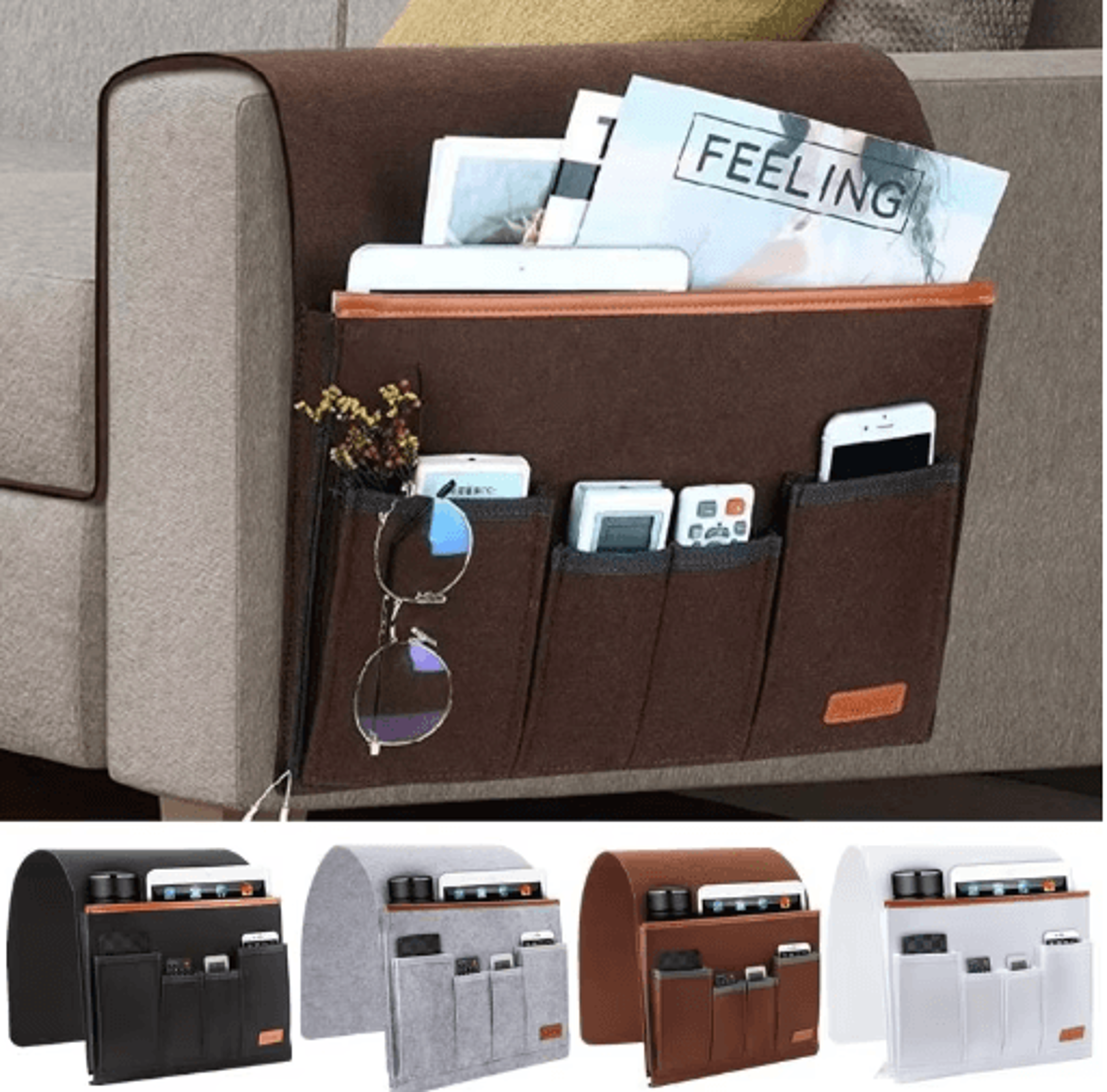 felt armchair caddy – hanging couch armrest organizer