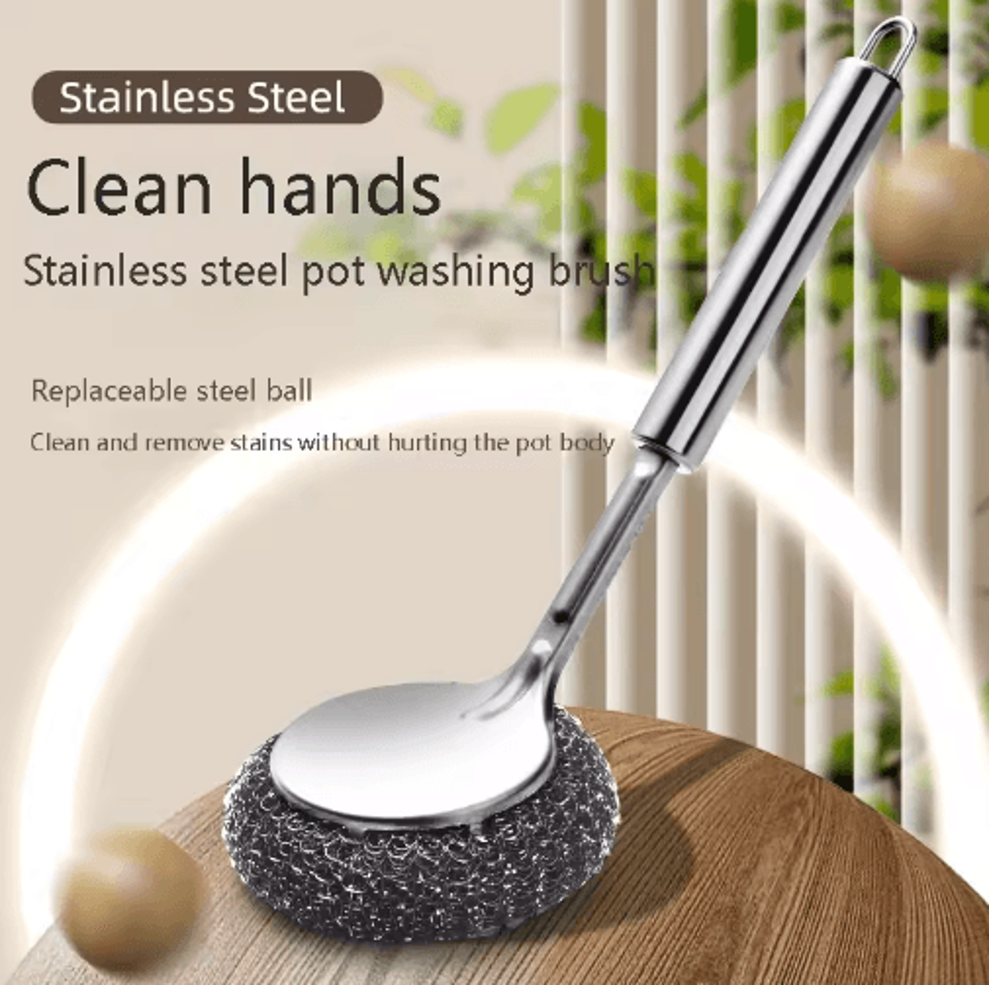 long handle stainless steel wire brush – kitchen pot & sink scrubber