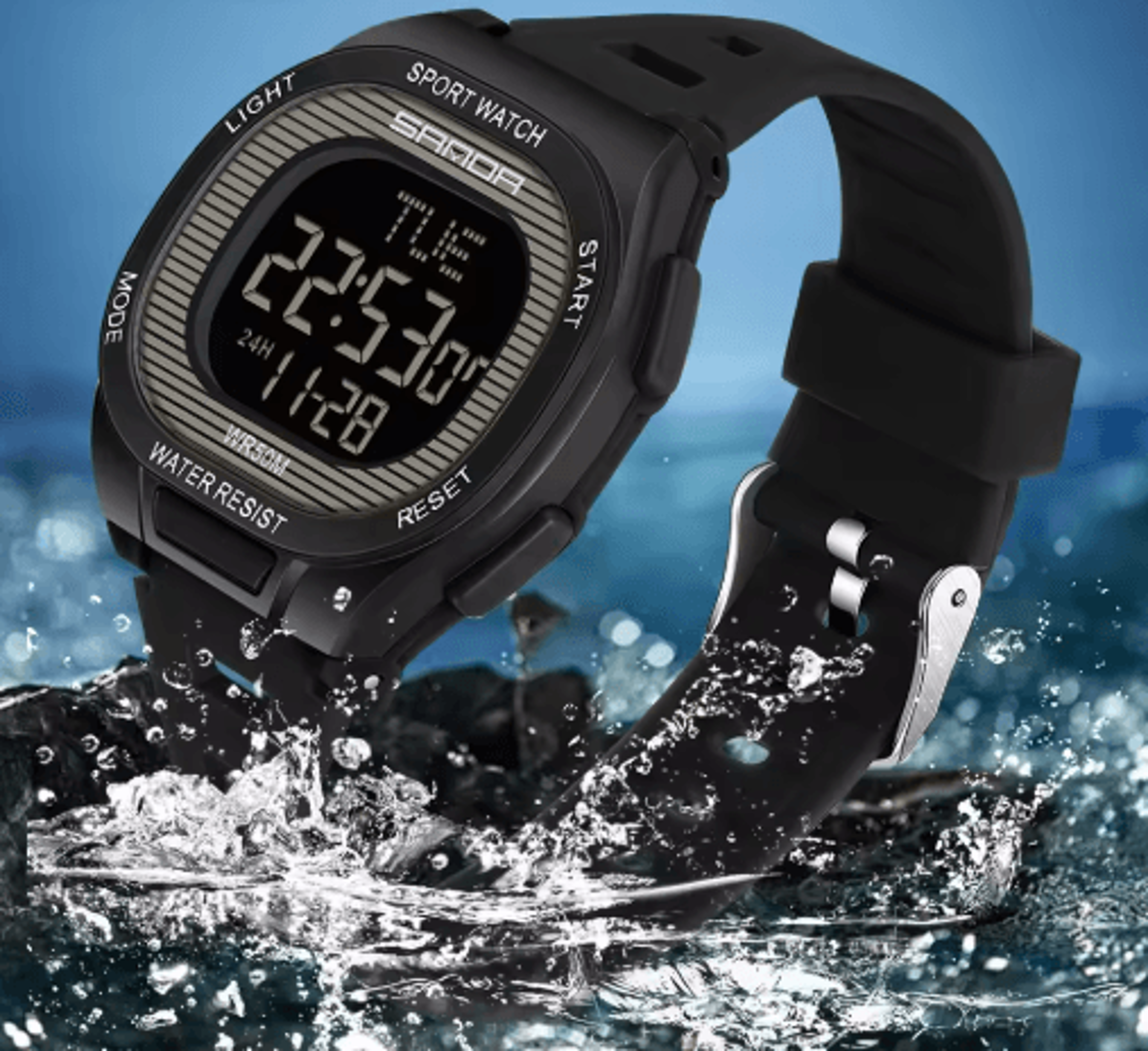 2195 unisex digital sports watch – waterproof led military-style wristwatch