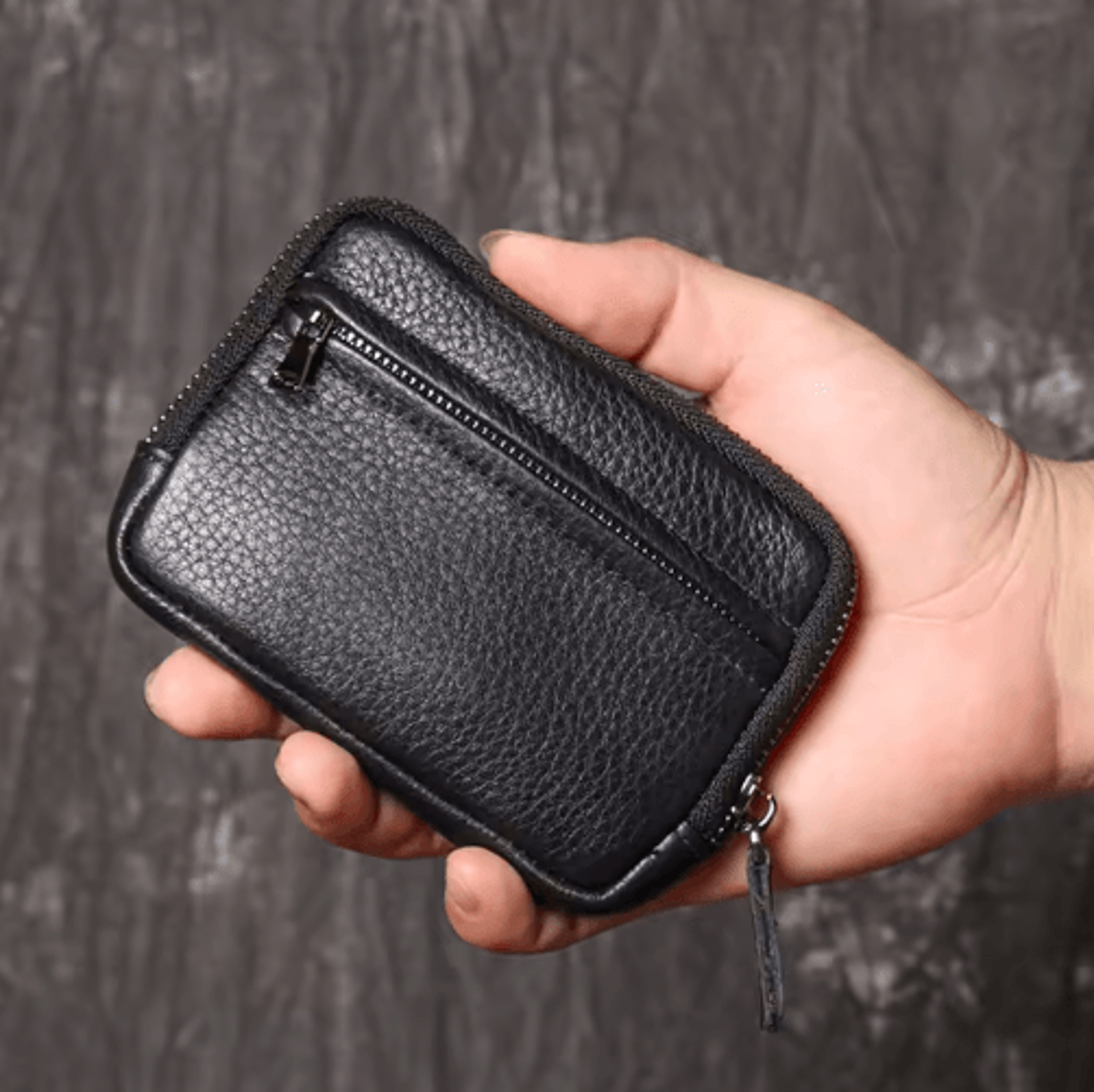 genuine leather mini coin purse – retro zipper wallet & key holder