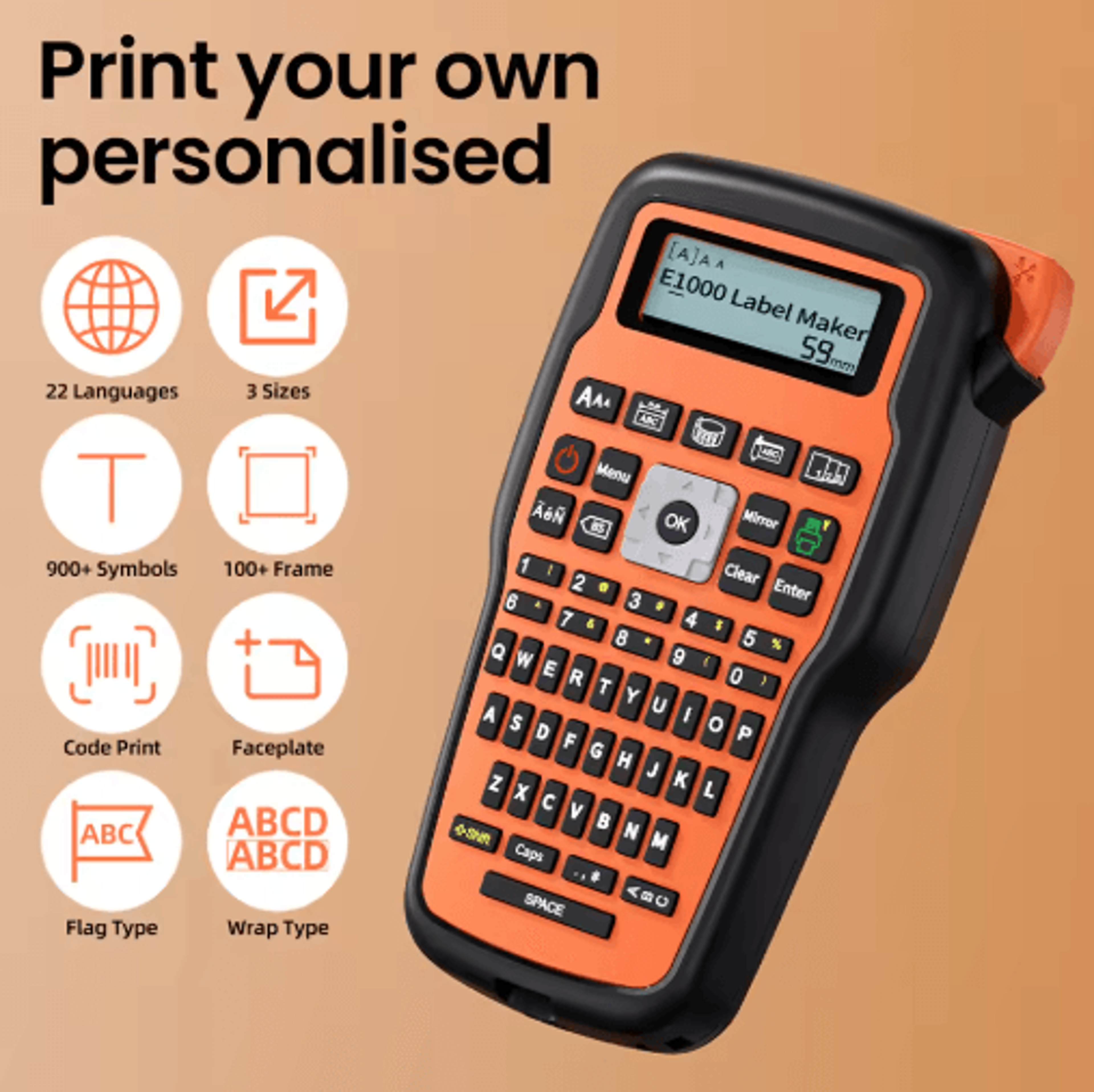 portable industrial label printer – qwerty label maker for brother tz-231, hse-231 & fx231
