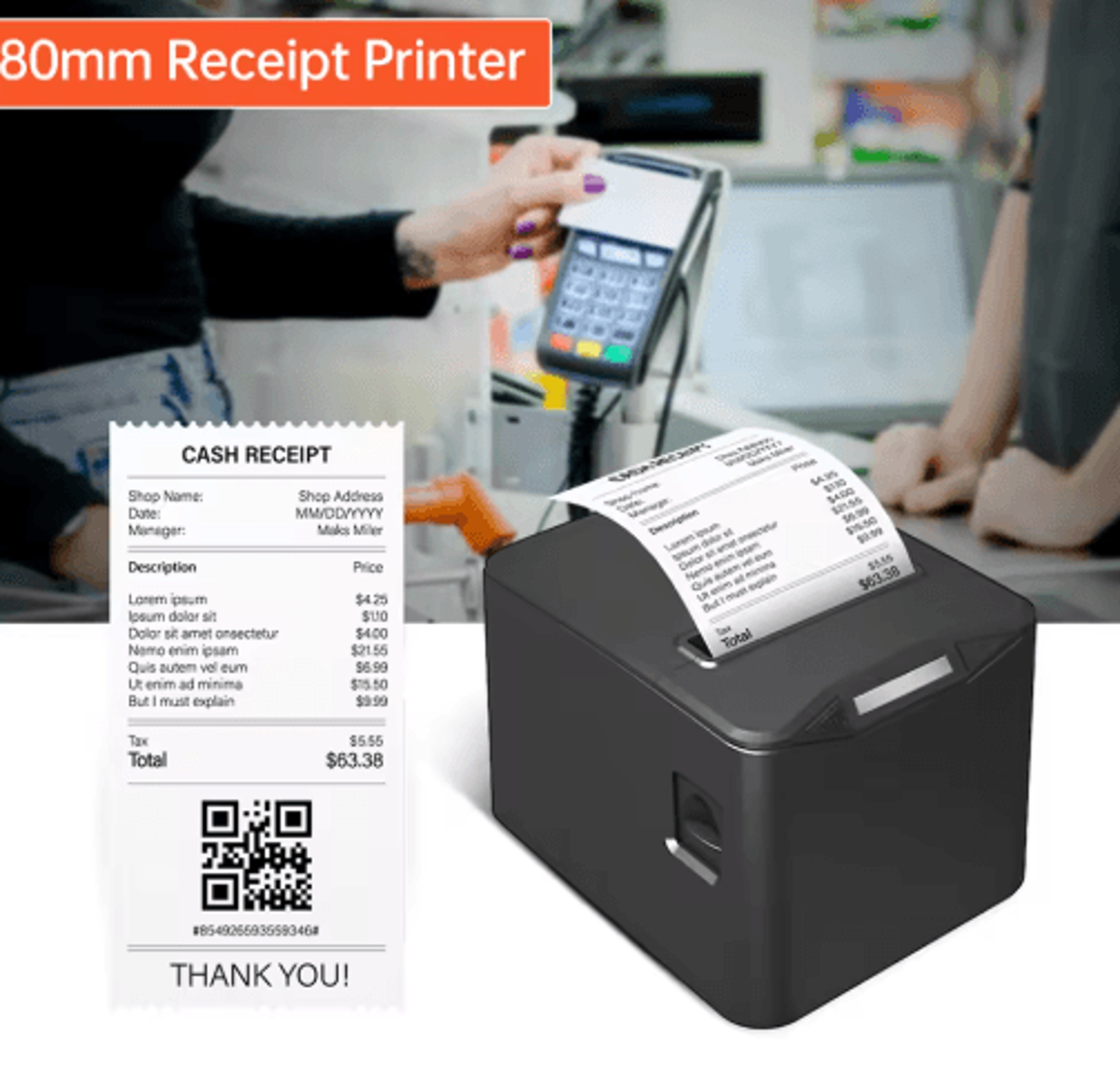 80mm thermal receipt printer – high-speed usb & lan pos printer with auto cutter