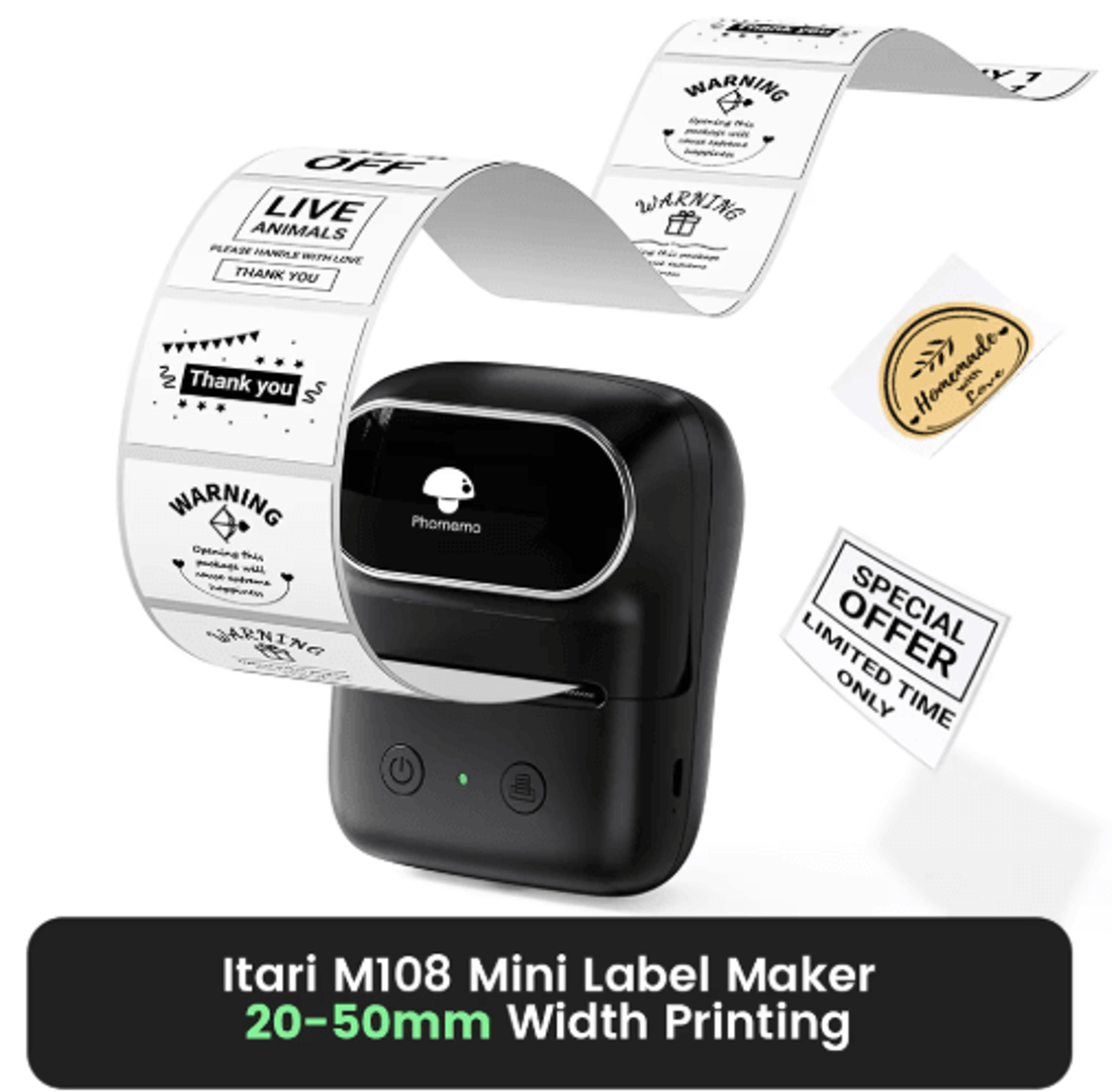 m108 bluetooth thermal label maker – 2-inch barcode printer for home & small business