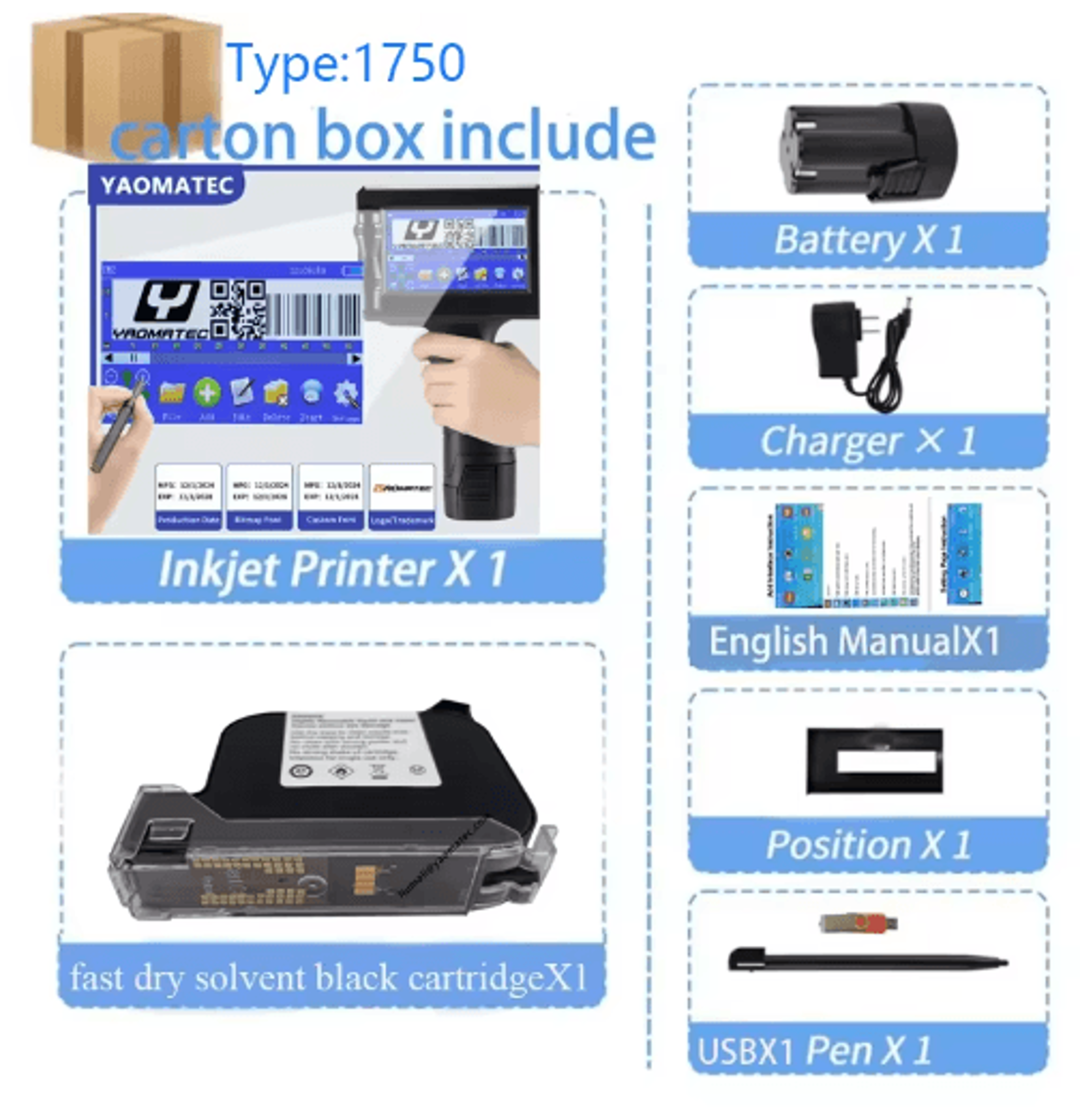 S7 Y7 Handheld Inkjet Printer  127mm Portable QR Code  Expiry Date Coding Machine 5
